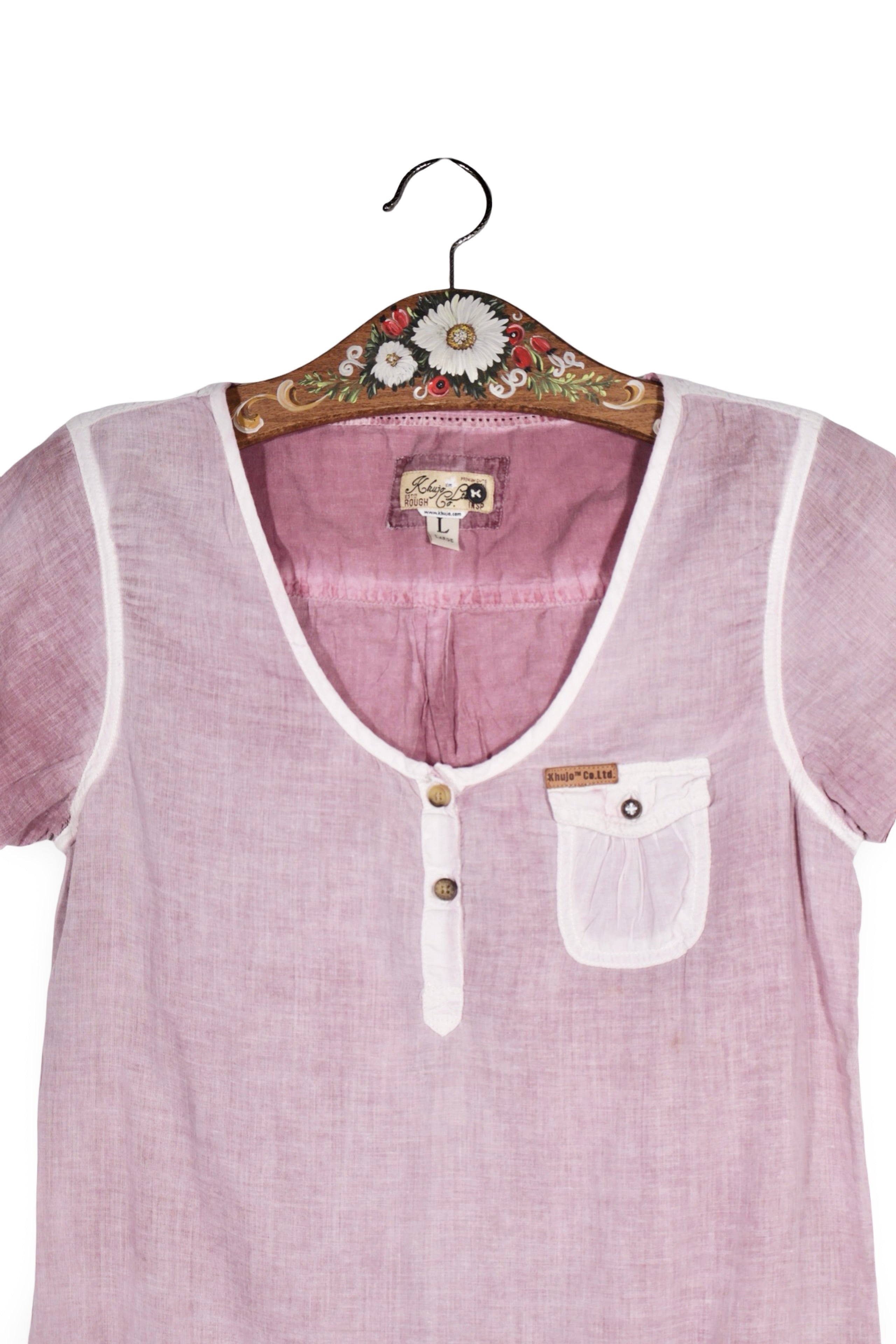 Tricou - Khujo lila din bumbac cu croiala lejera – L – Femei - detaliu