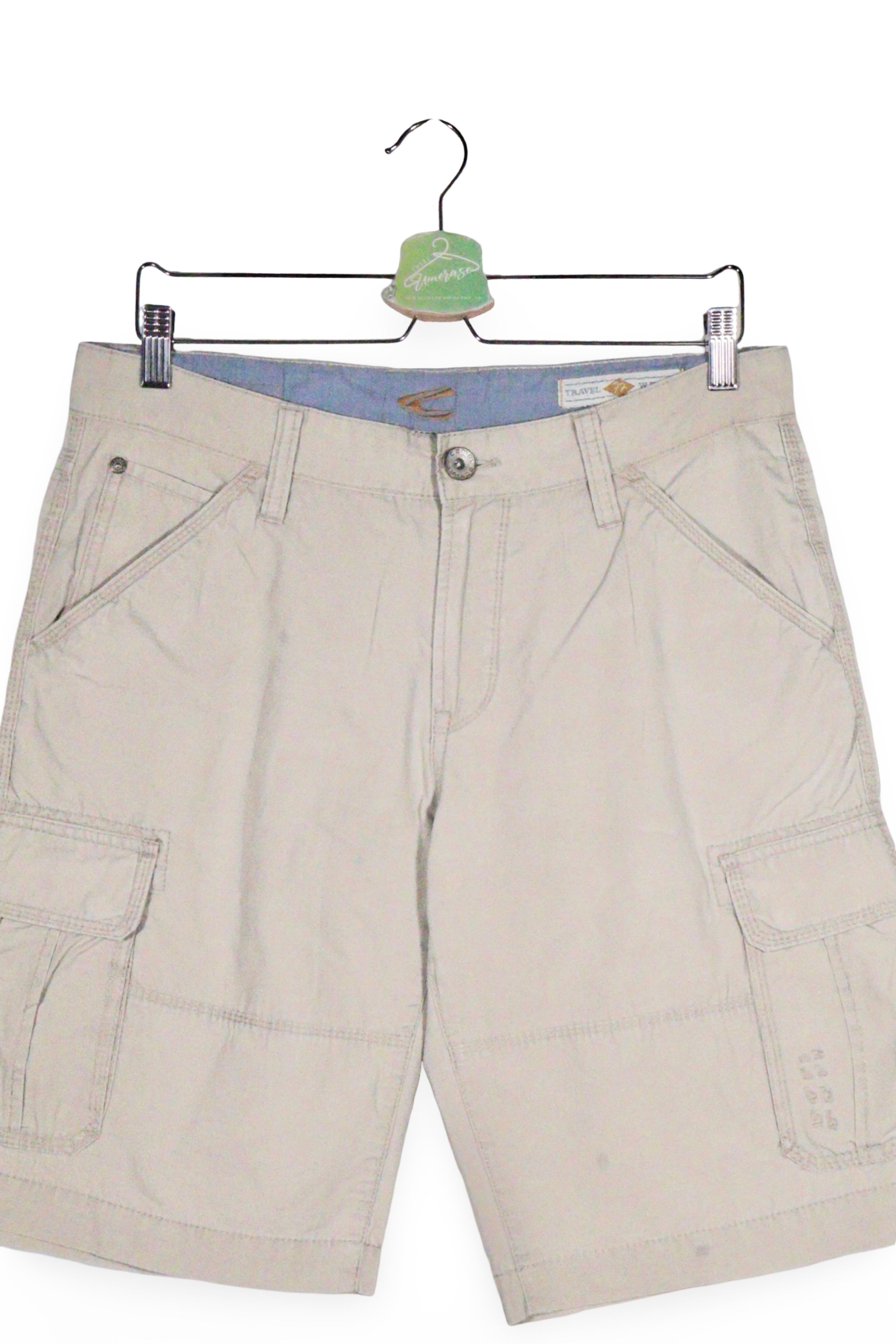Pantaloni scurți - Camel bej din bumbac cu buzunare cargo – M – Bărbați - detaliu