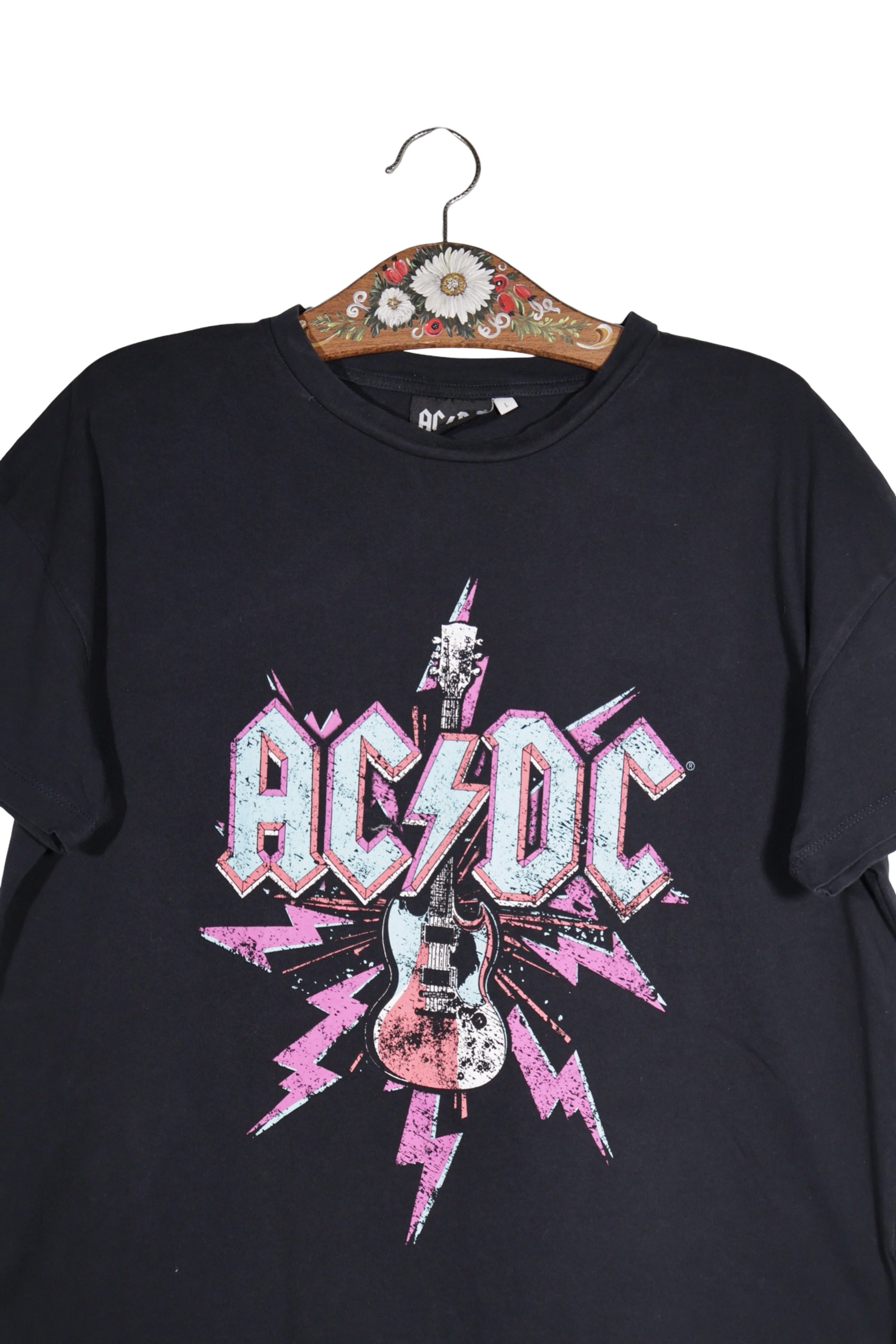 Tricou - Premium negru cu print grafic AC/DC – L – Femei - detaliu