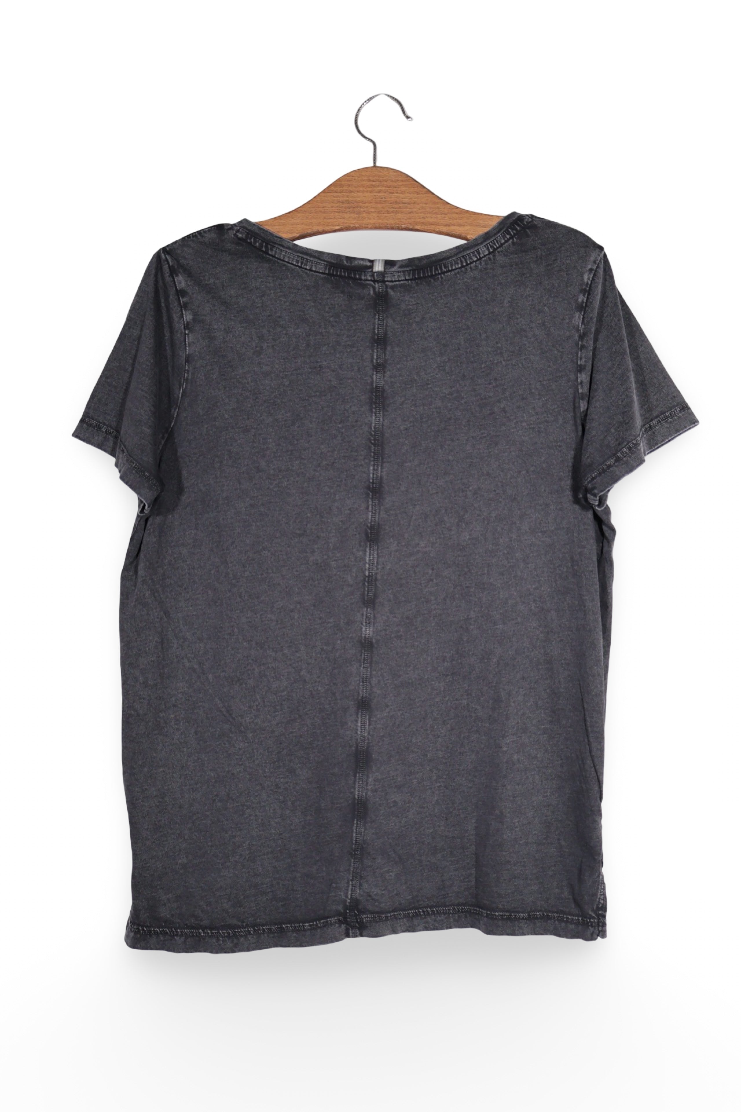 Tricou - Camel gri inchis spalacit, cu decolteu in V – L – Femei - spate