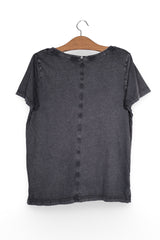 Tricou - Camel gri inchis spalacit, cu decolteu in V – L – Femei - spate