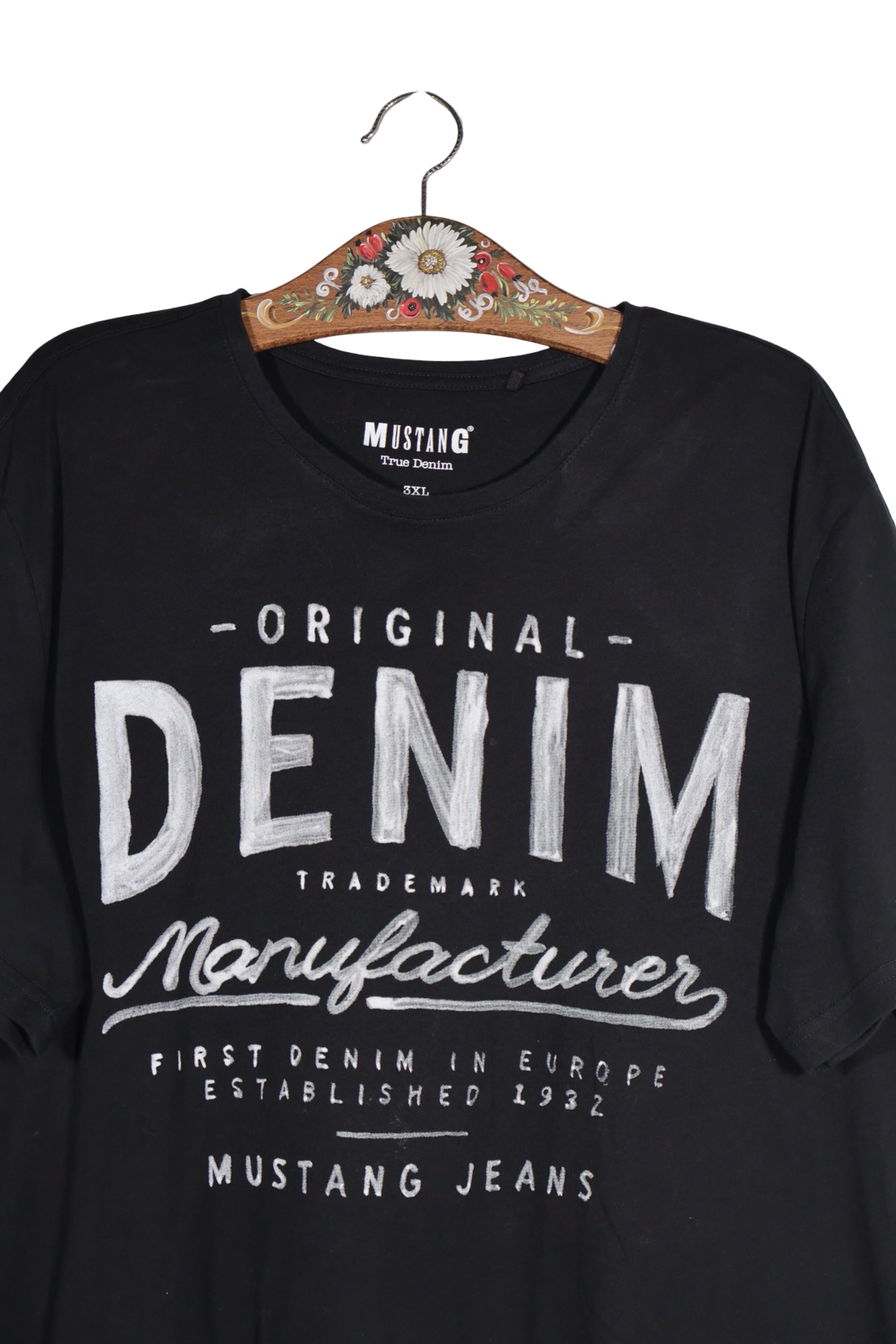 Tricou - Mustang negru din bumbac cu print frontal – 3XL – Femei - detaliu