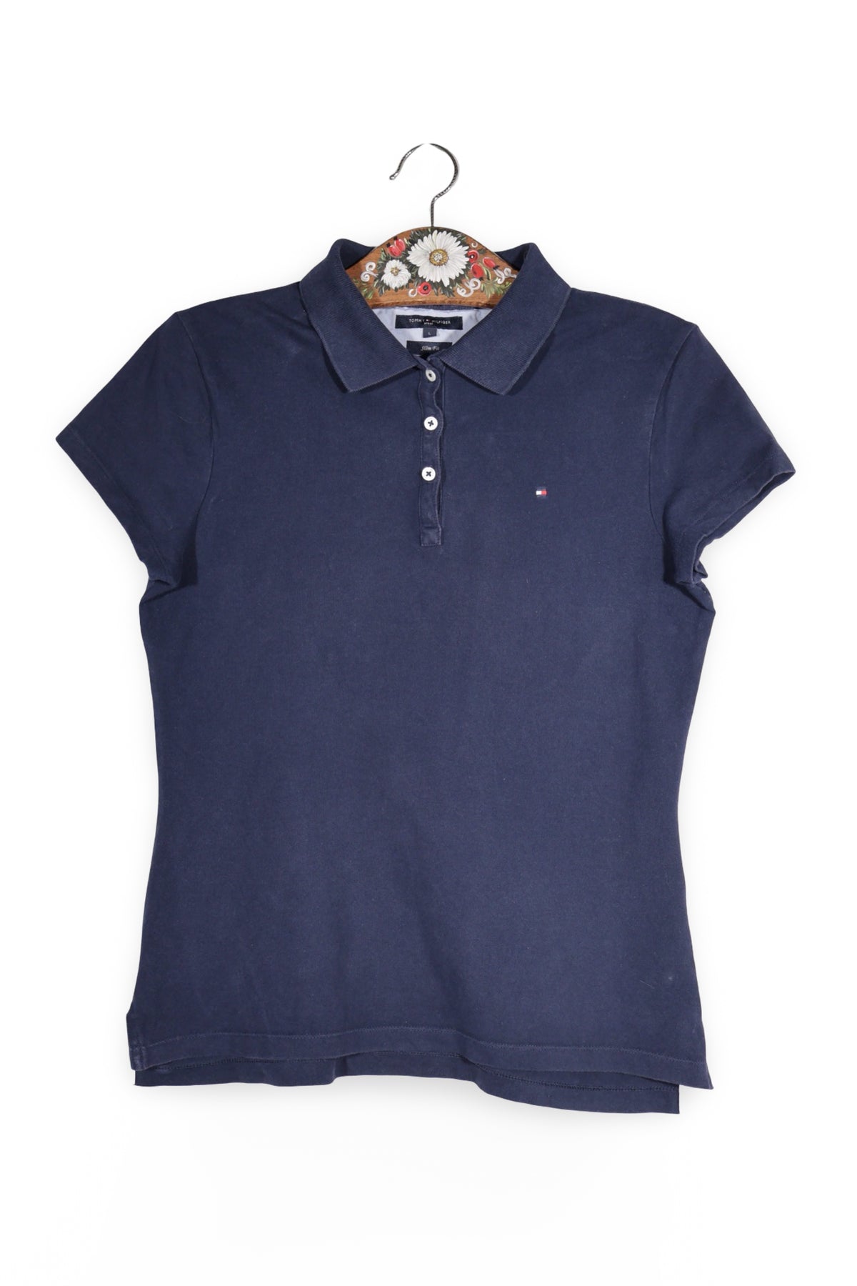 Tricou - Tommy Hilfiger bleumarin din bumbac cu croială slim fit – L – Femei - fata