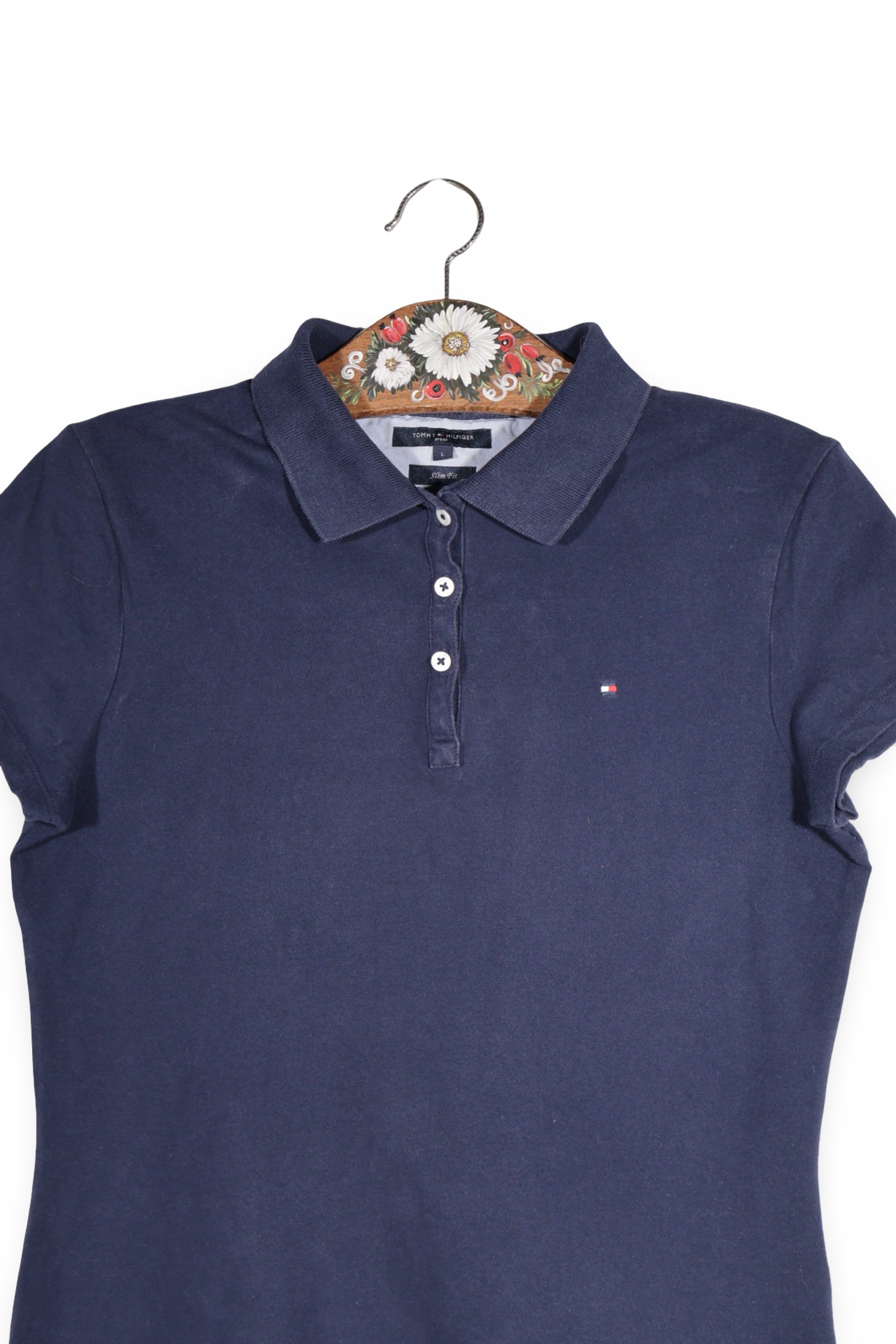Tricou - Tommy Hilfiger bleumarin din bumbac cu croială slim fit – L – Femei - detaliu