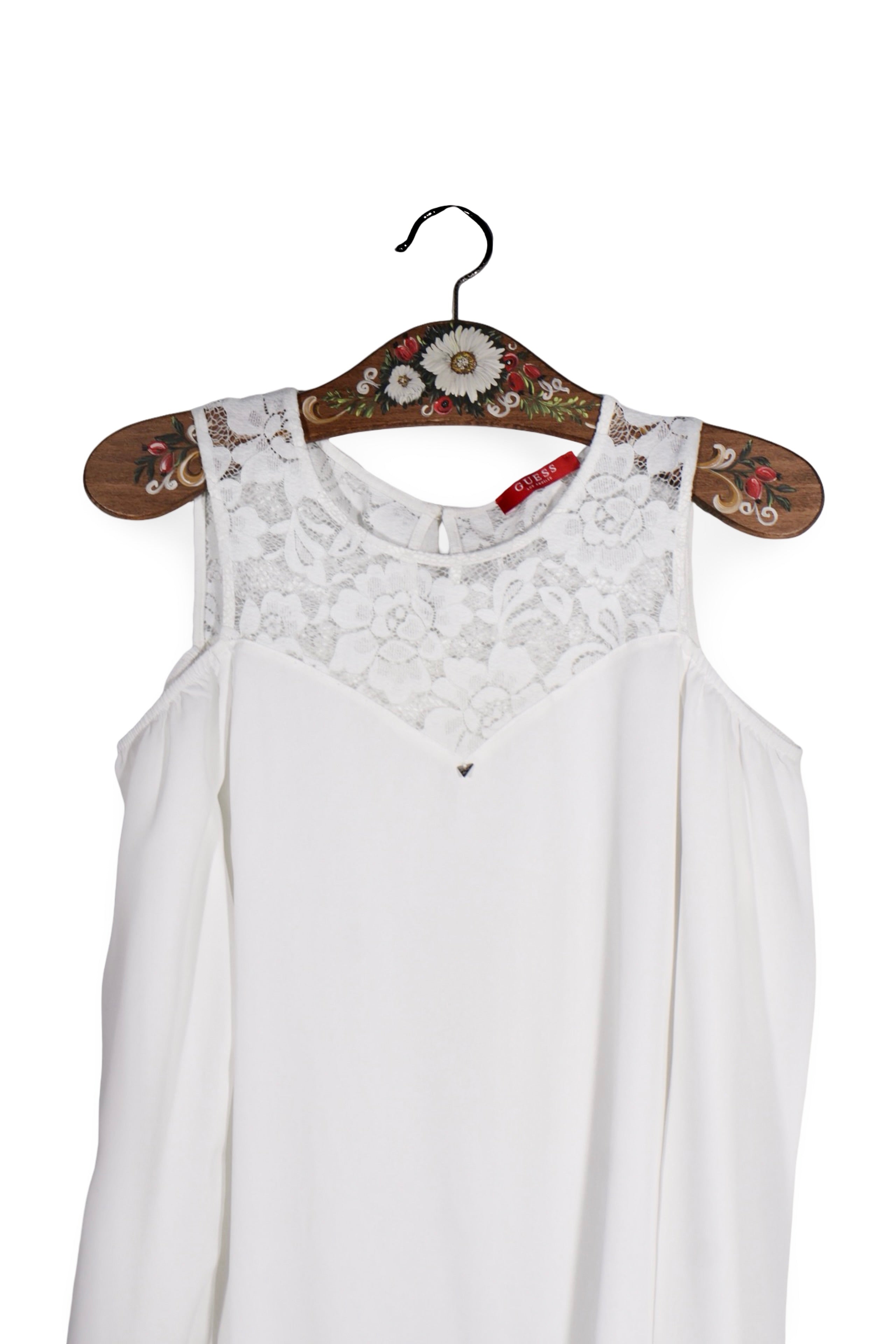 Top - Guess alb cu dantela si croiala lejera – XS – Femei - detaliu