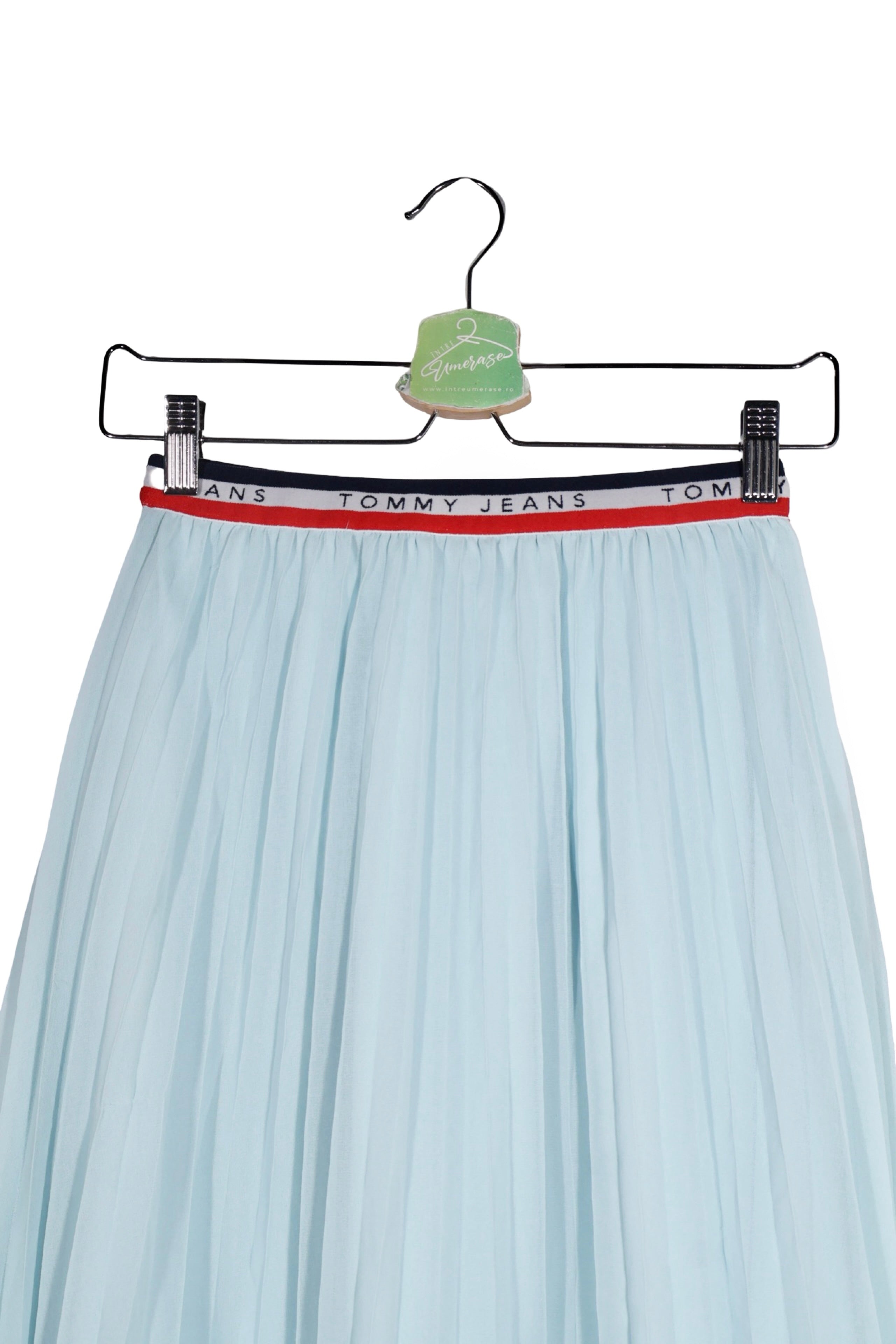 Fustă - Tommy Hilfiger albastru deschis plisată din material fluid – S – Femei - detaliu