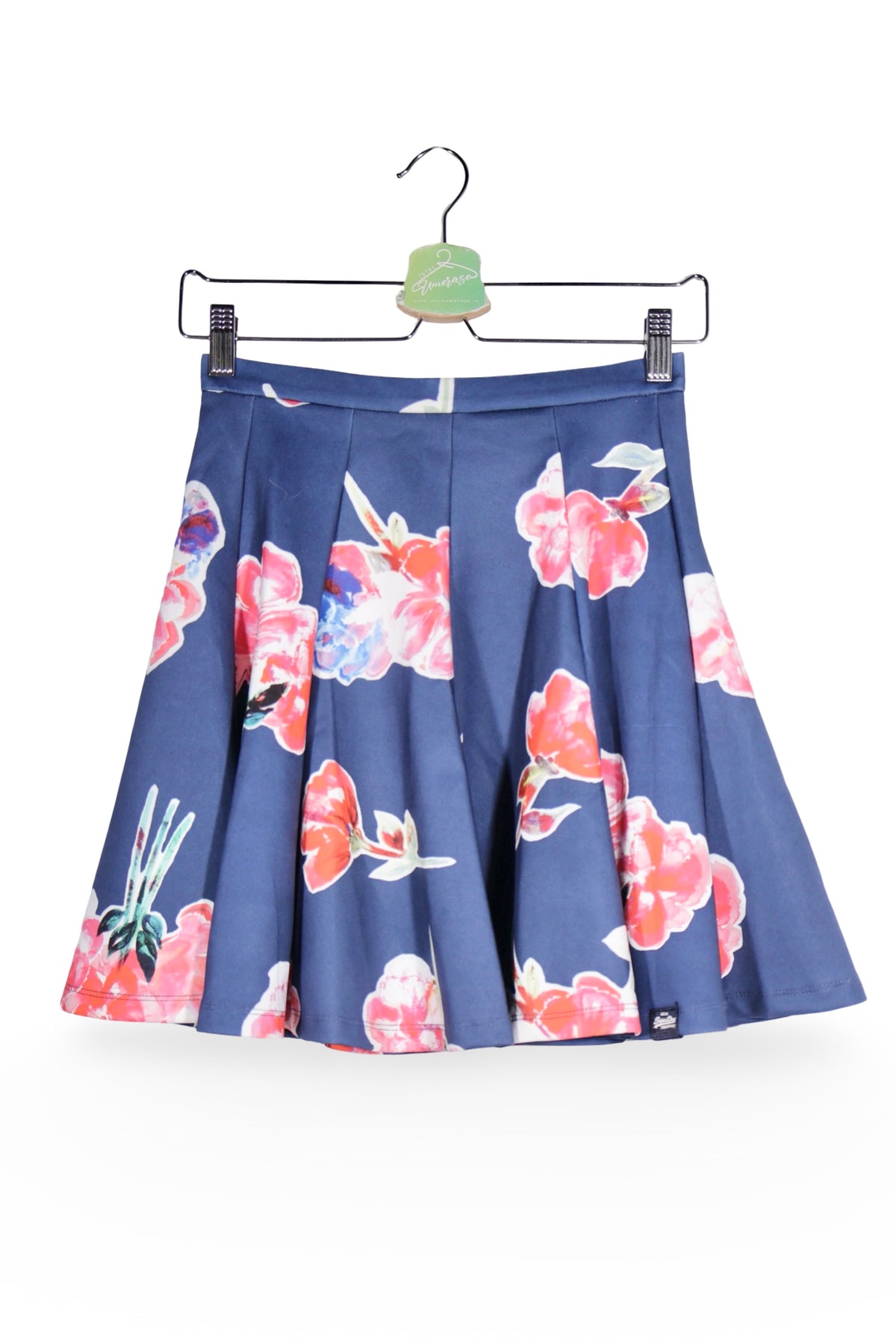 Fustă - Superdry bleumarin cu imprimeu floral, plisata – XS – Femei - fata