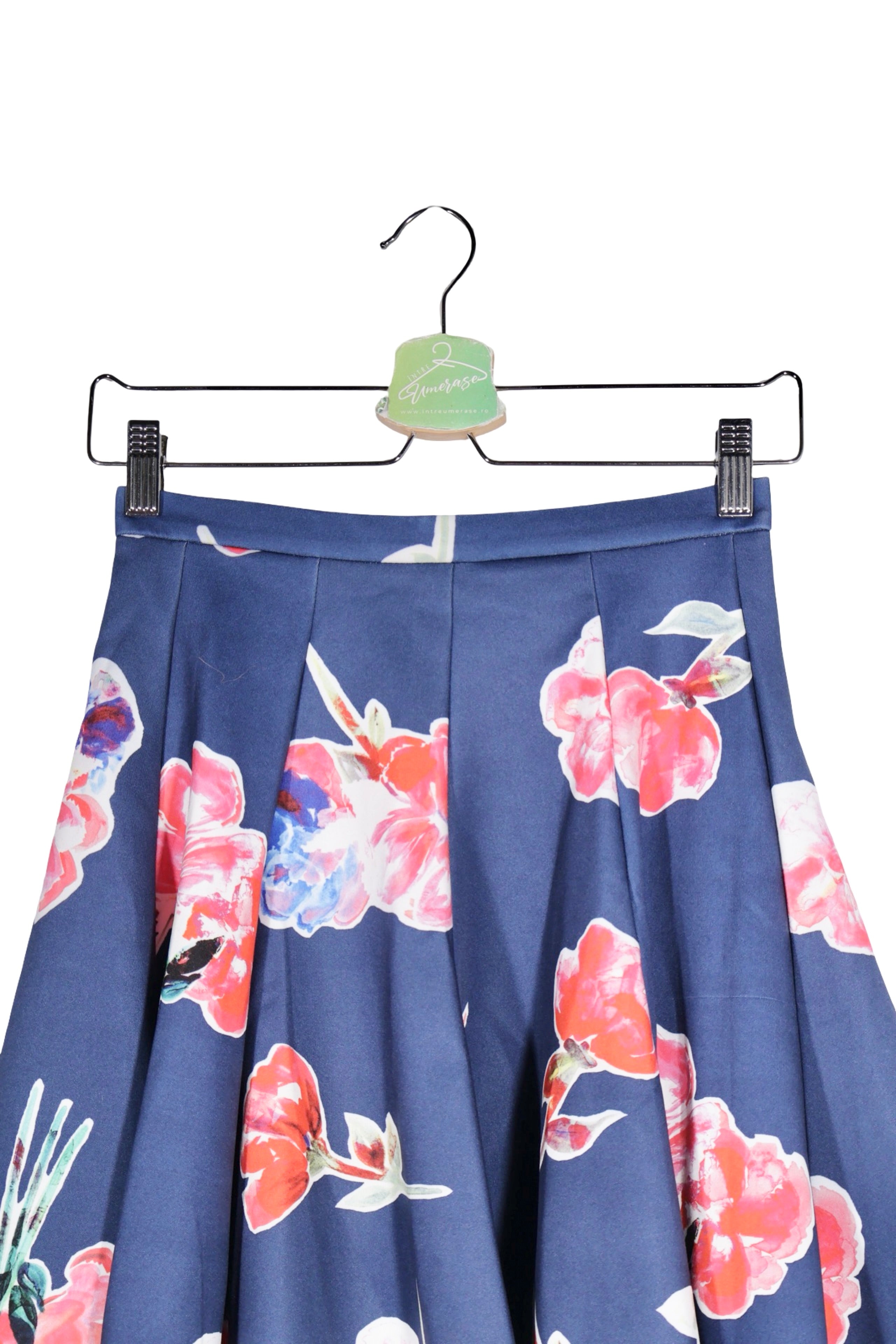 Fustă - Superdry bleumarin cu imprimeu floral, plisata – XS – Femei - detaliu