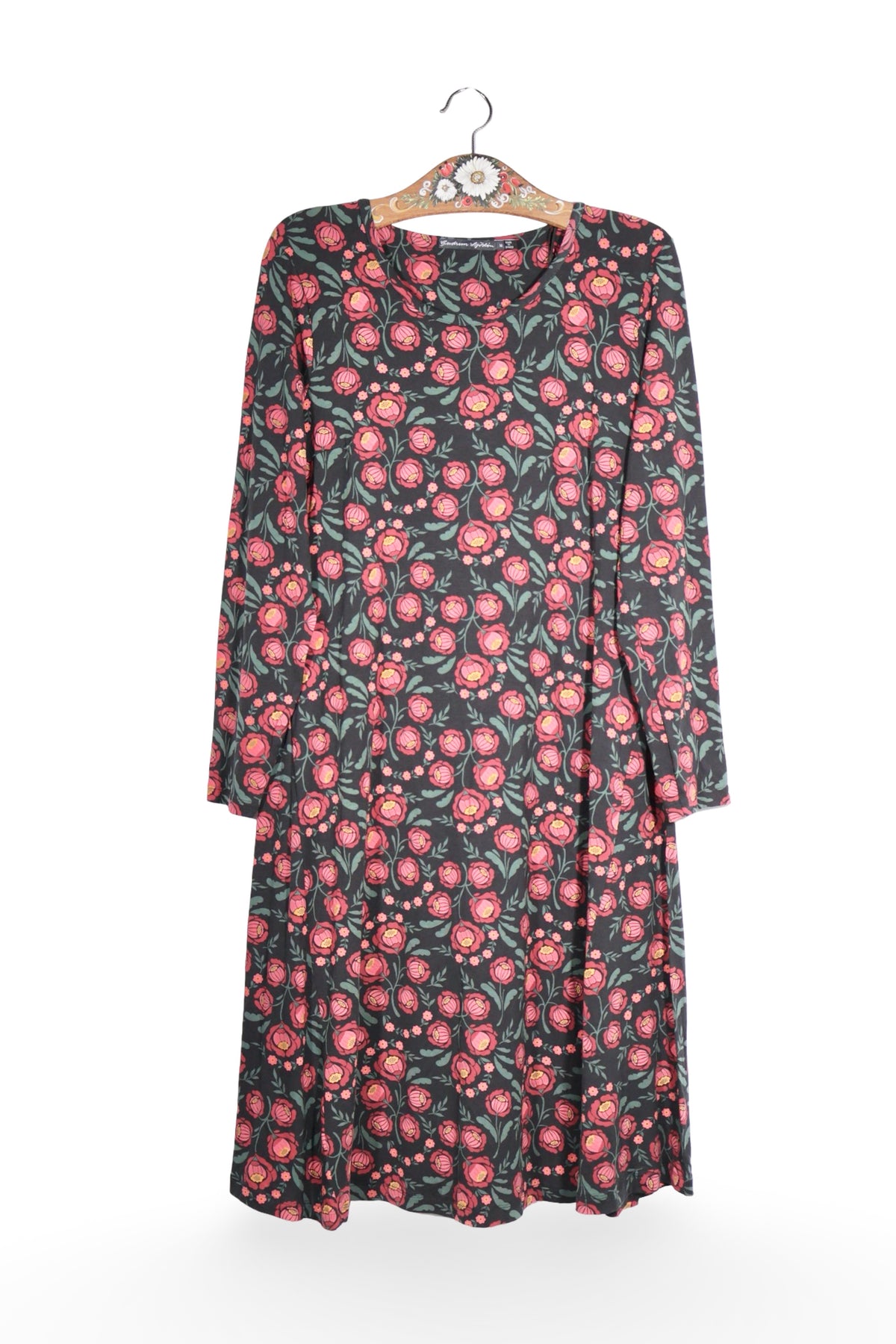 Rochie - Premium neagră cu imprimeu floral si croială fluidă – M – Femei - fata