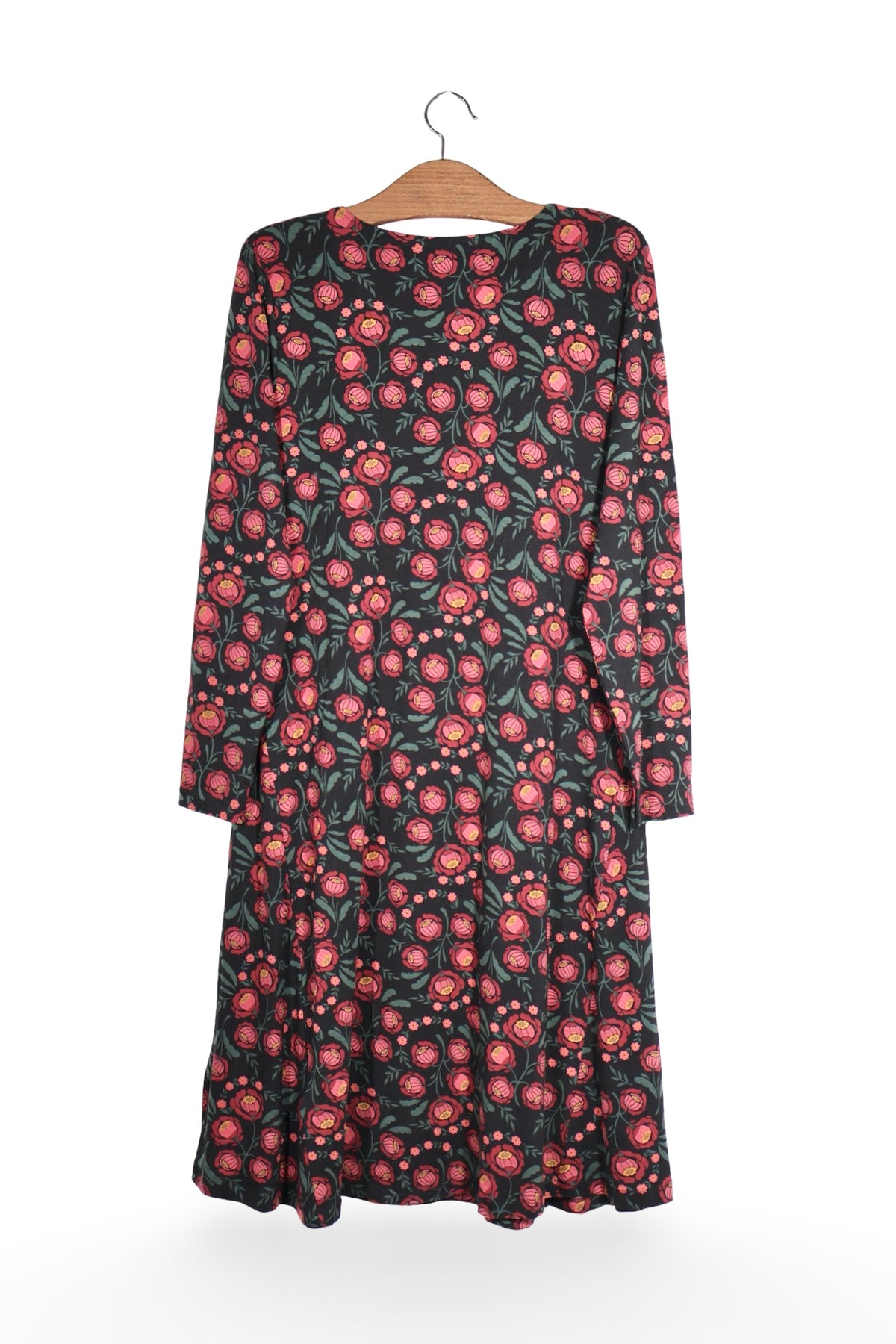 Rochie - Premium neagră cu imprimeu floral si croială fluidă – M – Femei - spate