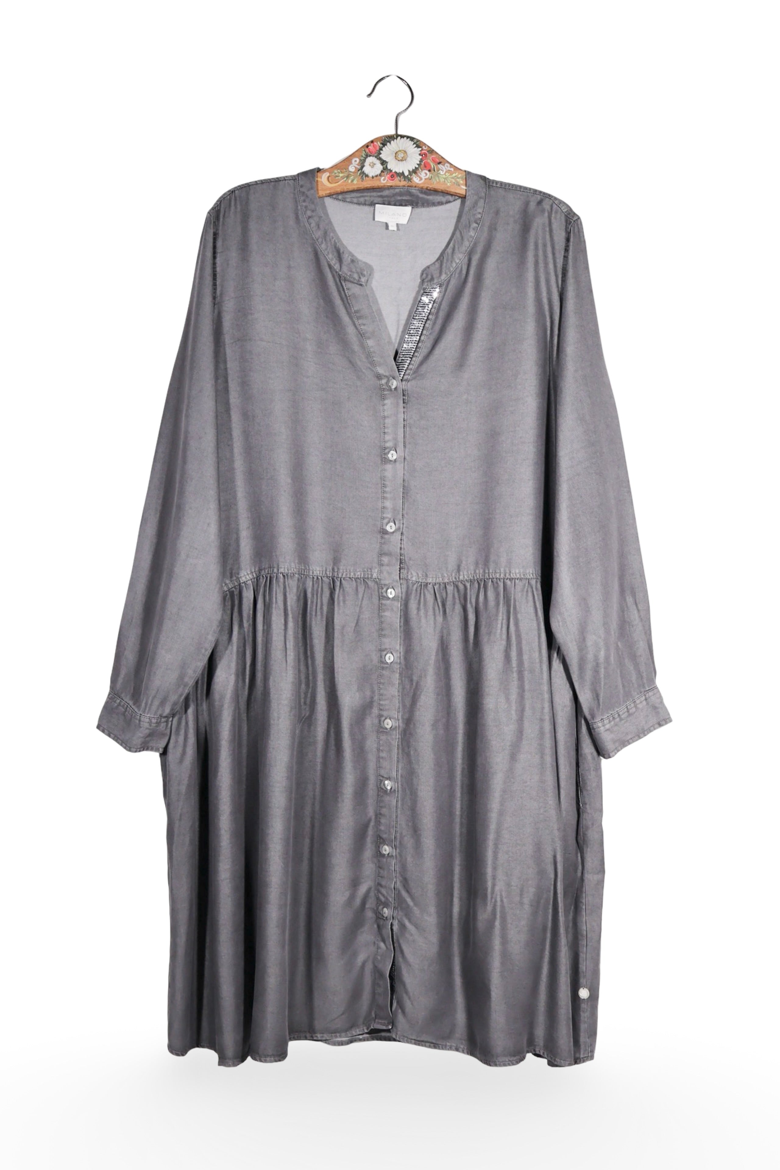 Rochie - Premium gri din Tencel cu linie lejera – L – Femei - fata