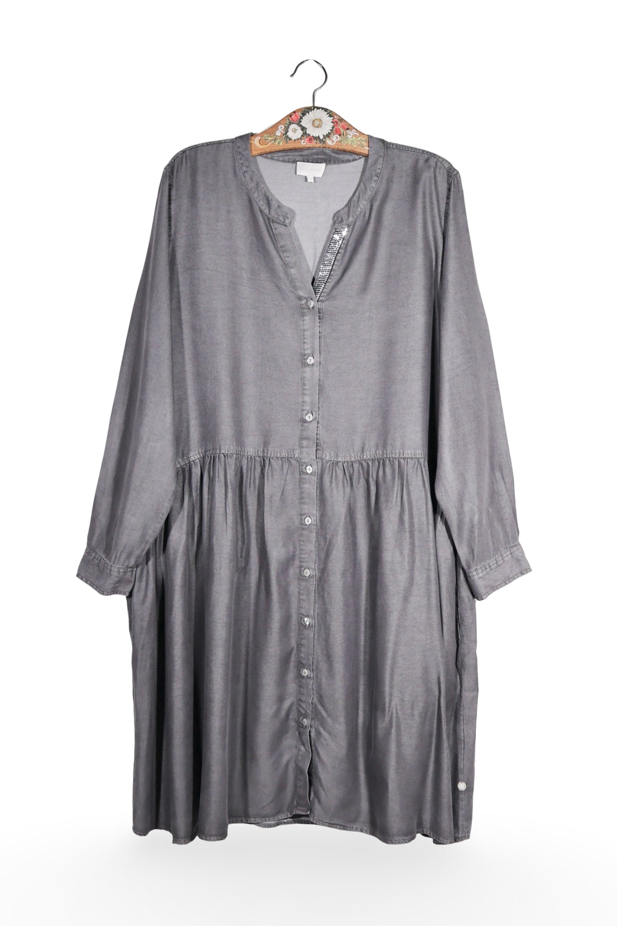 Rochie - Premium gri din Tencel cu linie lejera – L – Femei - fata