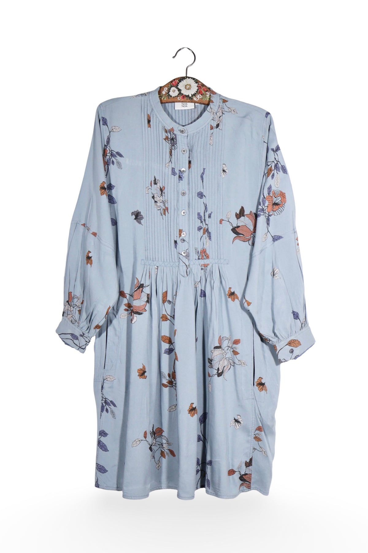 Rochie - Noa Noa bleu deschis cu imprimeu floral si pliuri fine – L – Femei - fata