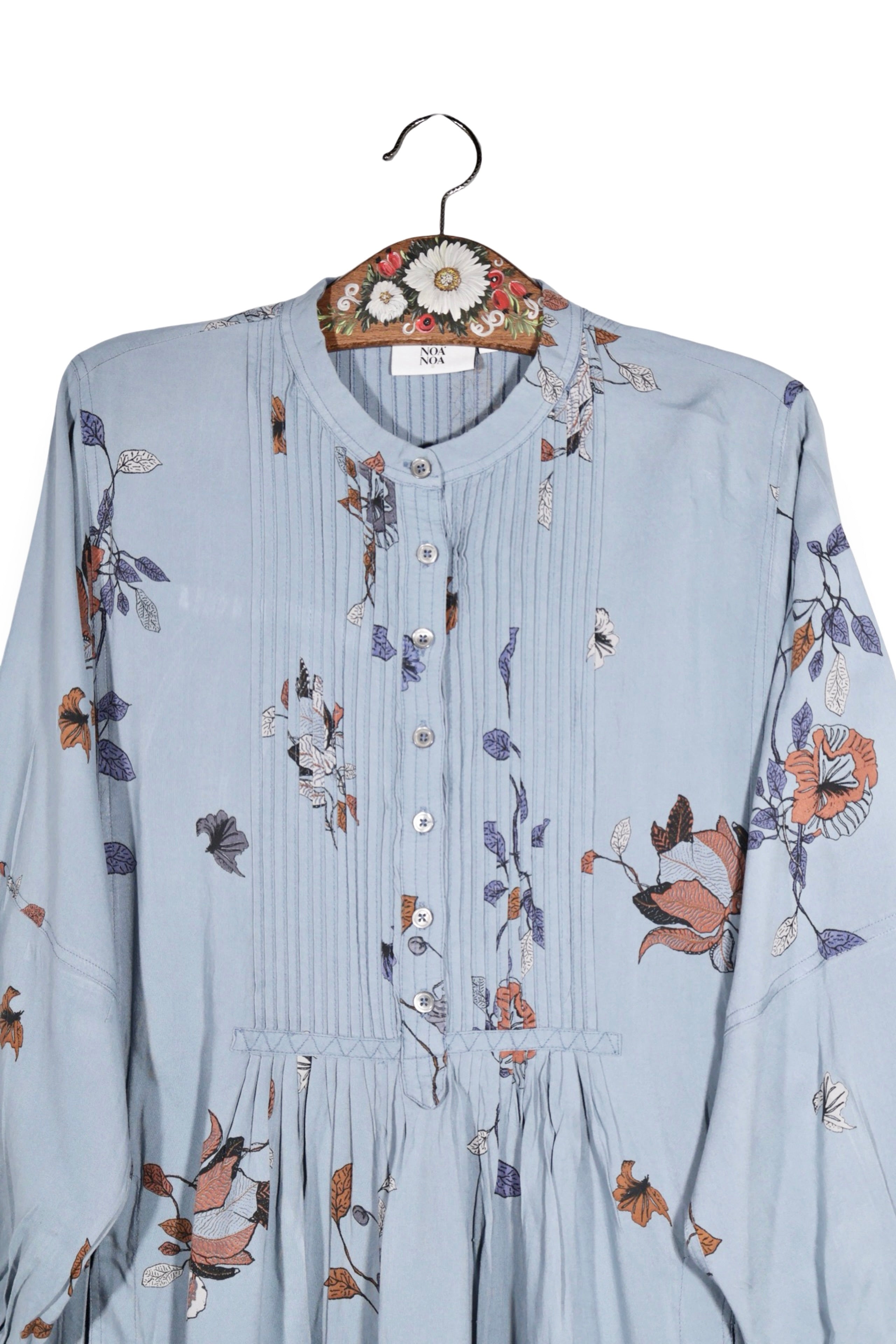 Rochie - Noa Noa bleu deschis cu imprimeu floral si pliuri fine – L – Femei - detaliu