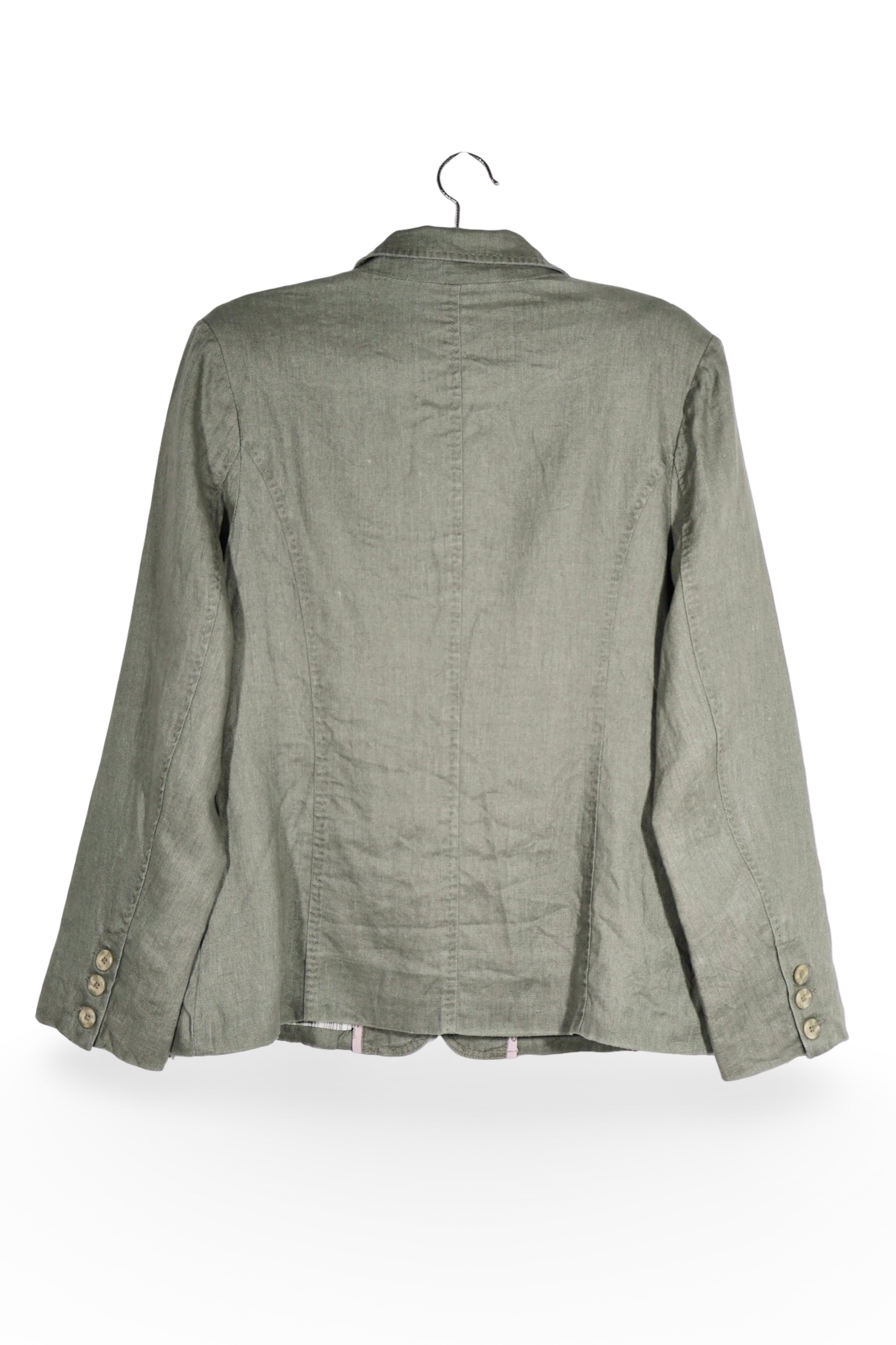 Sacou - Premium verde-oliv din in cu croiala lejera – L – Femei - spate