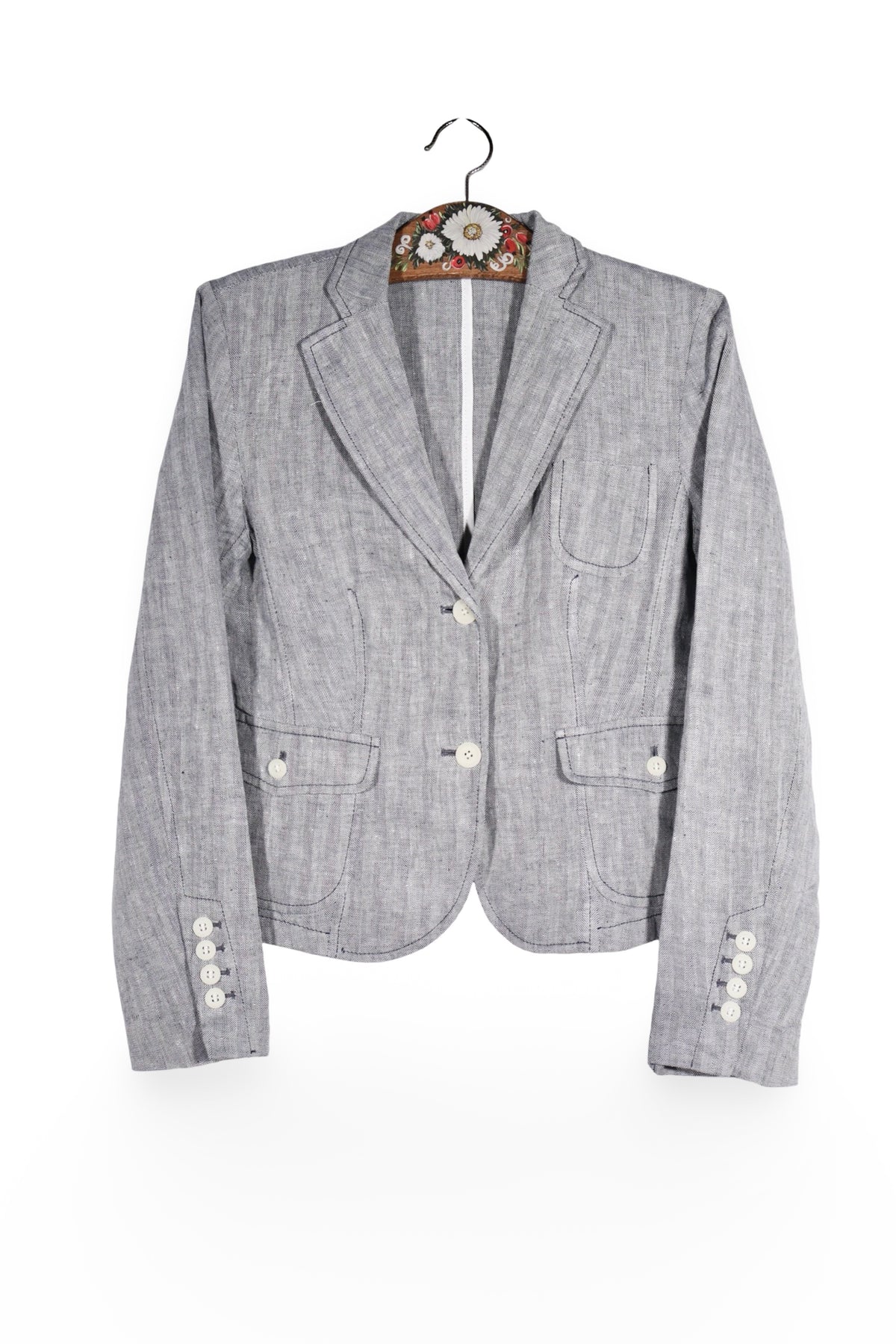 Sacou - Premium gri din in cu linii curate – M – Femei - fata