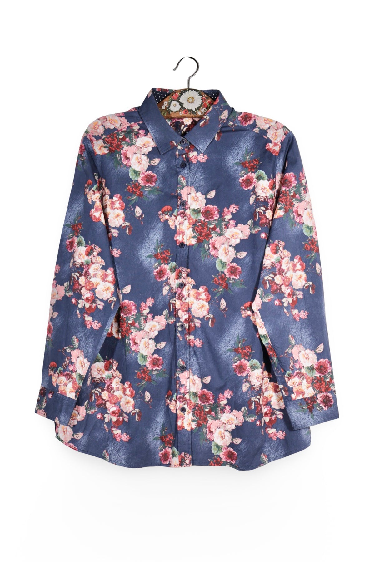 Cămașă - walbusch bleumarin cu imprimeu floral, croială lejeră – 3XL – Femei - fata