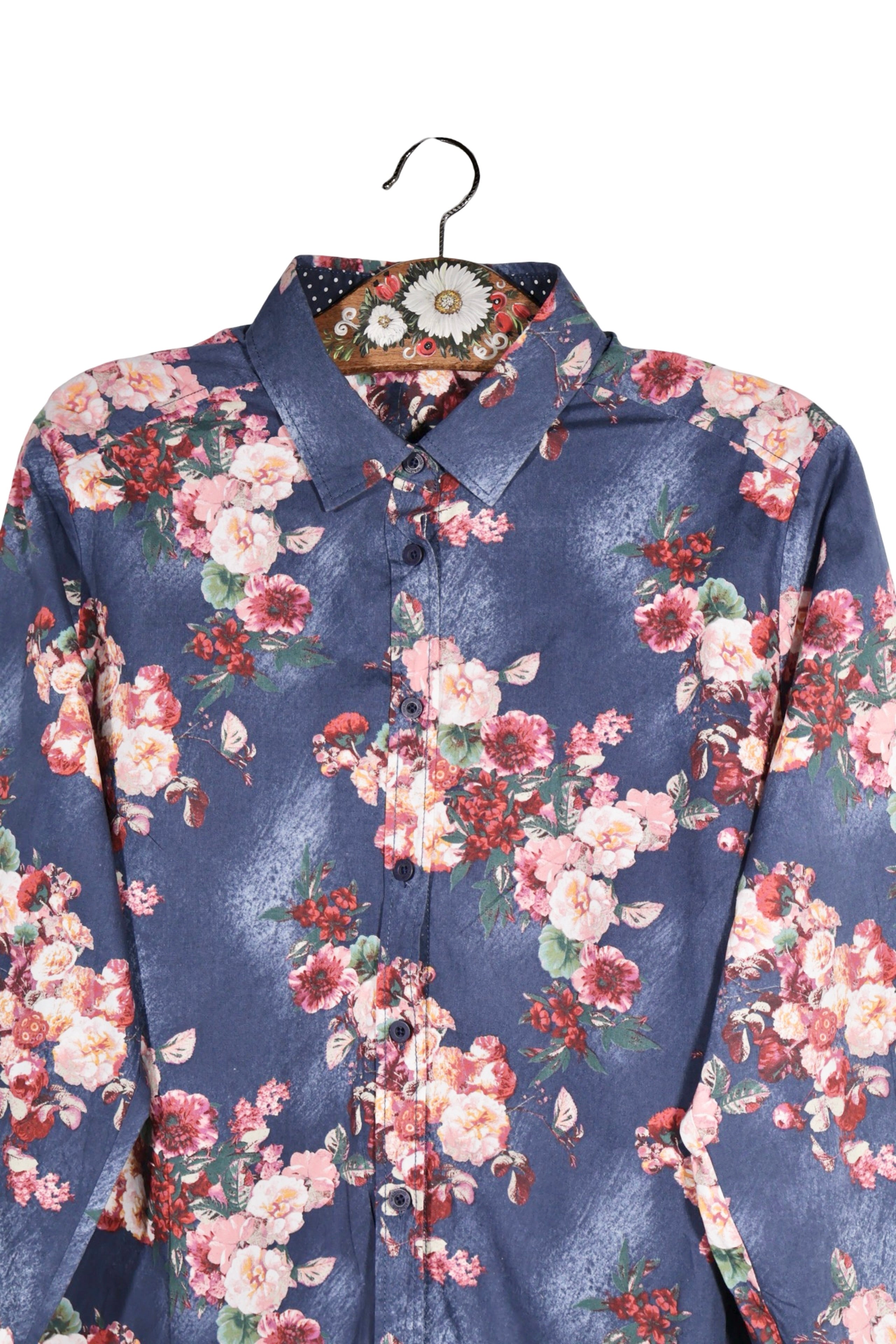 Cămașă - walbusch bleumarin cu imprimeu floral, croială lejeră – 3XL – Femei - detaliu
