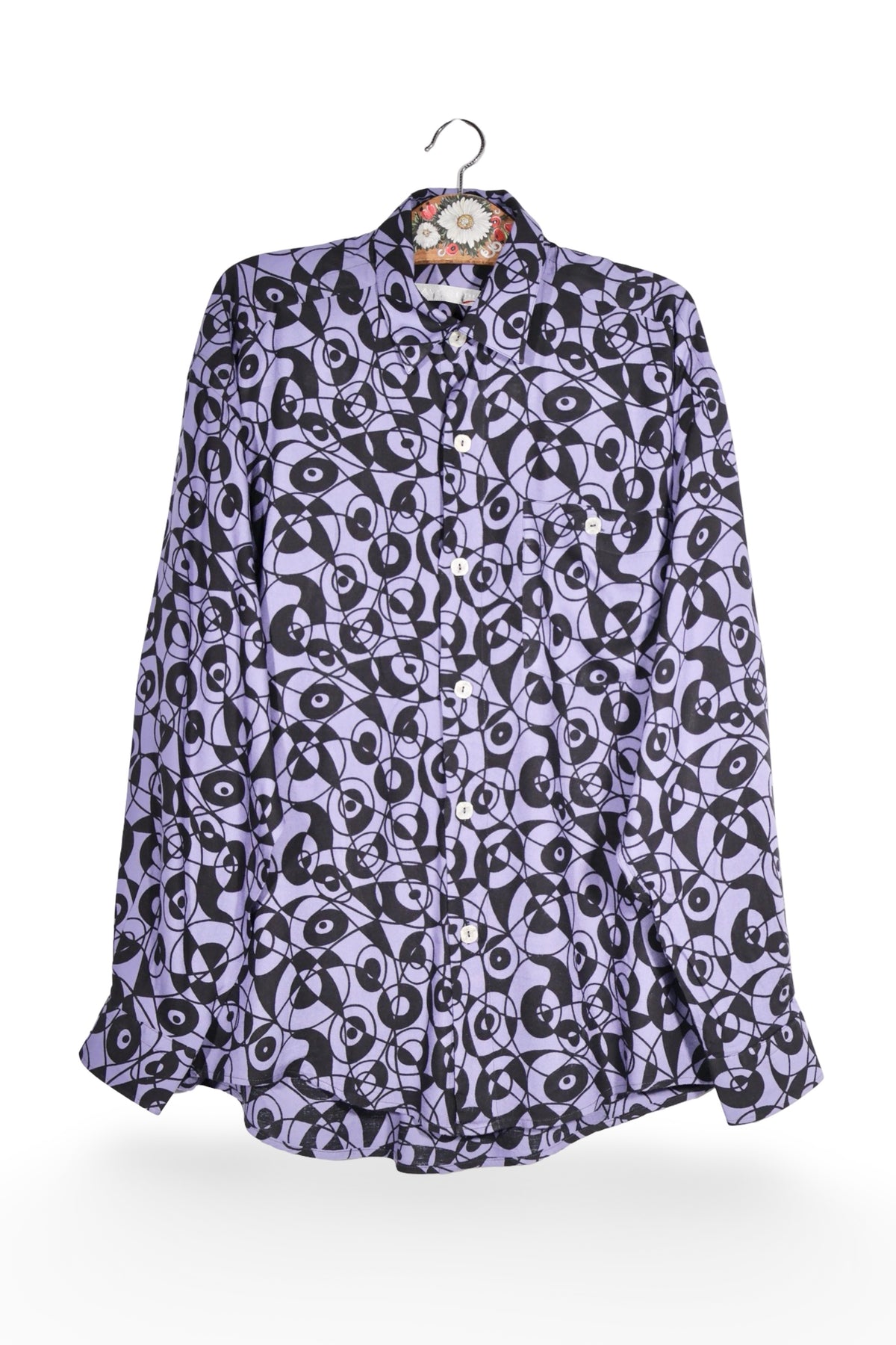 Cămașă - Vintage lila cu imprimeu abstract si croiala lejera – XL – Femei - fata