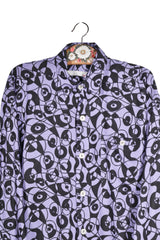 Cămașă - Vintage lila cu imprimeu abstract si croiala lejera – XL – Femei - spate