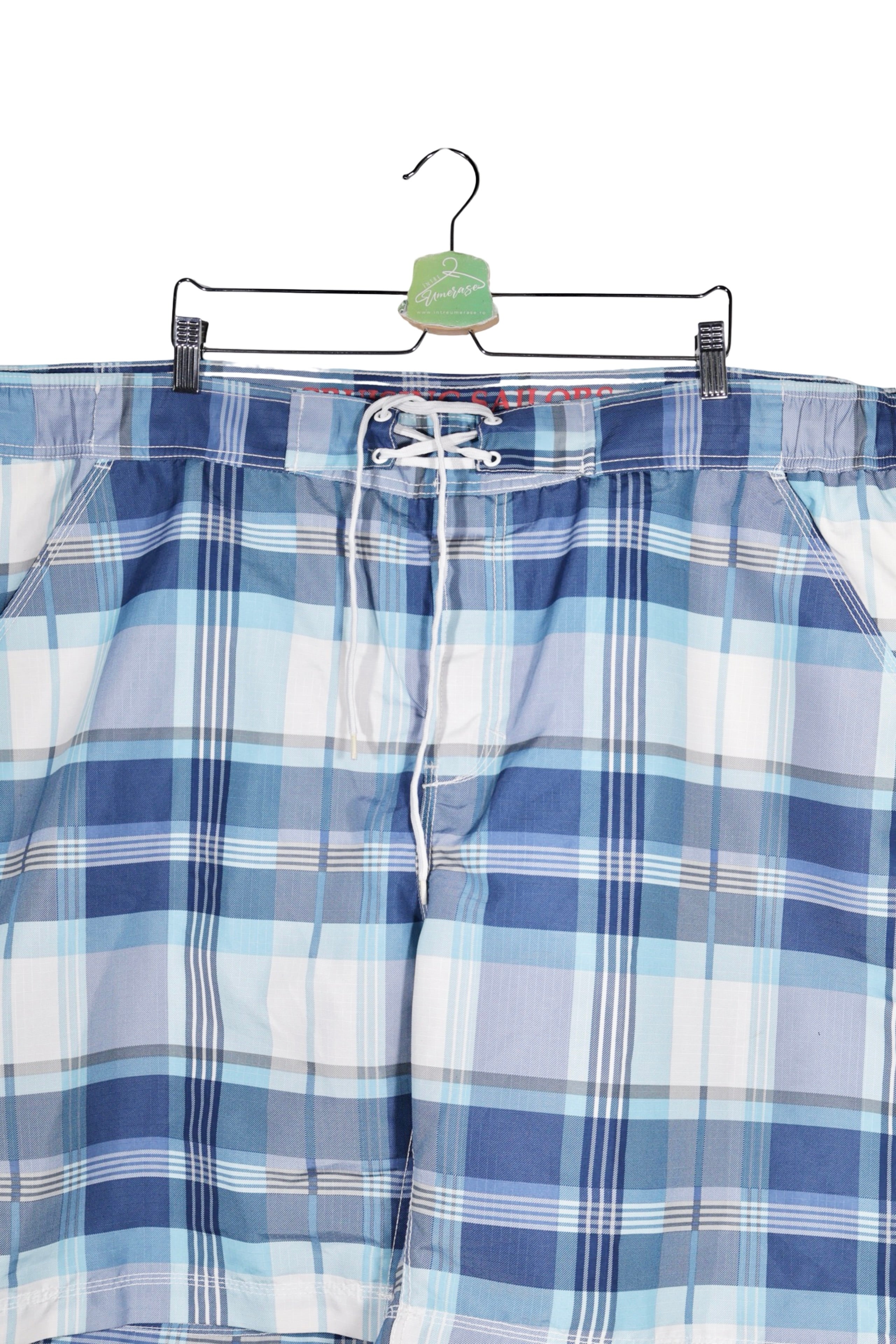 Pantaloni scurți - C&A carouri albastre din poliester cu croială lejeră – 4XL+ – Bărbați - detaliu
