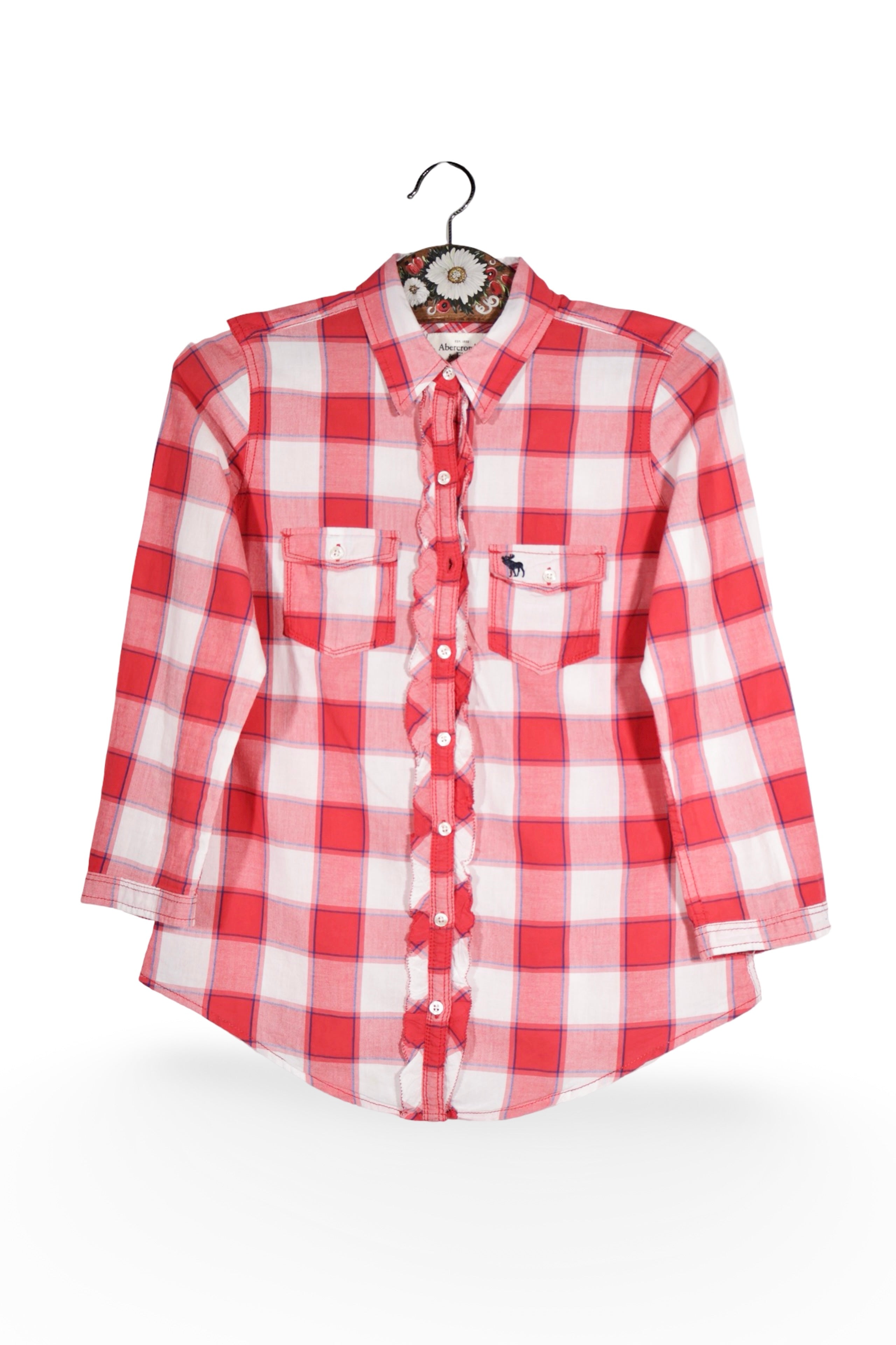 Cămașă - Abercrombie&Fitch carouri rosii din bumbac cu broderie decorativa – S – Femei - fata