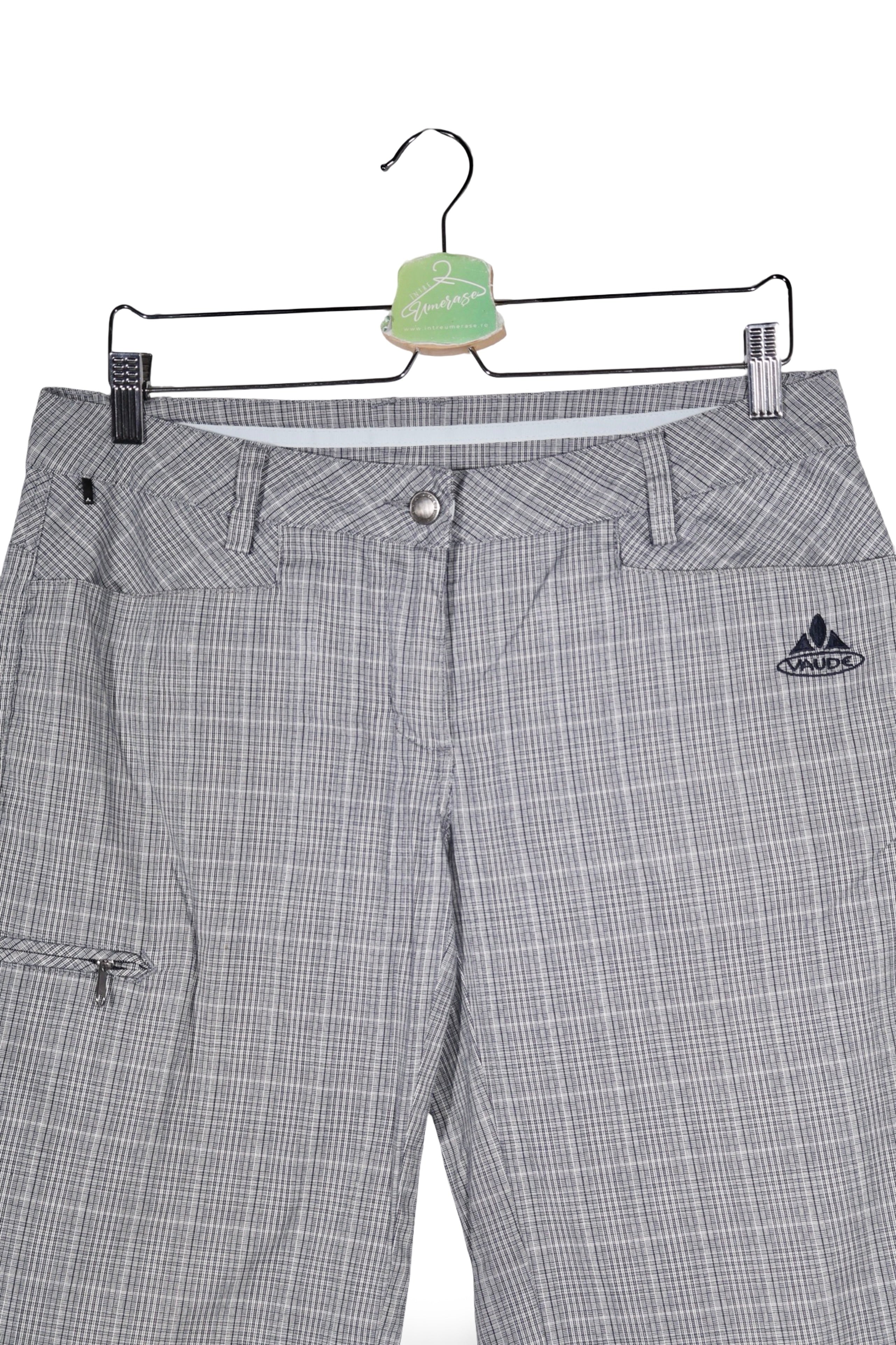 Pantaloni scurți - Vaude gri deschis cu carouri fine, croială funcțională – S – Femei - detaliu