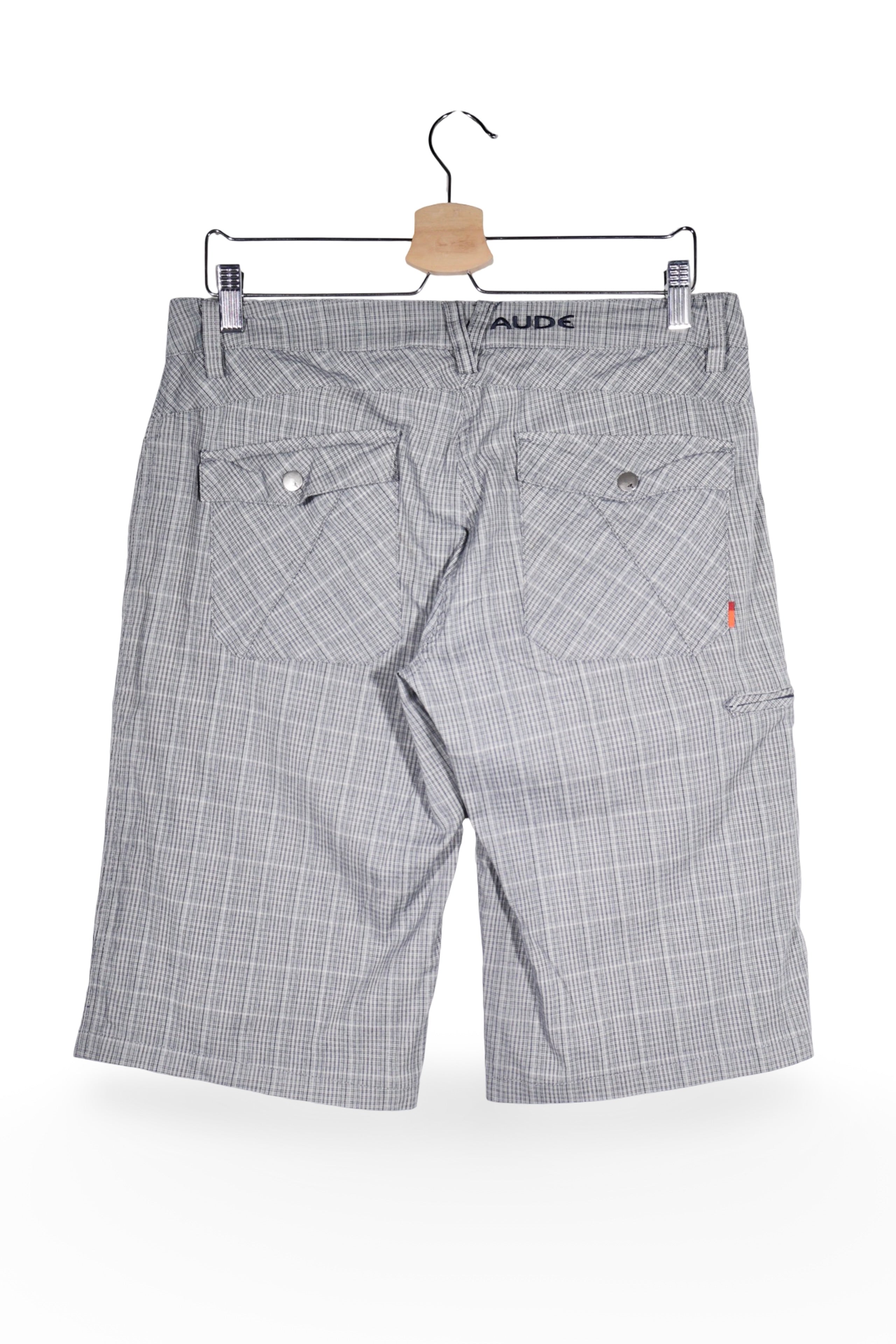 Pantaloni scurți - Vaude gri deschis cu carouri fine, croială funcțională – S – Femei - spate