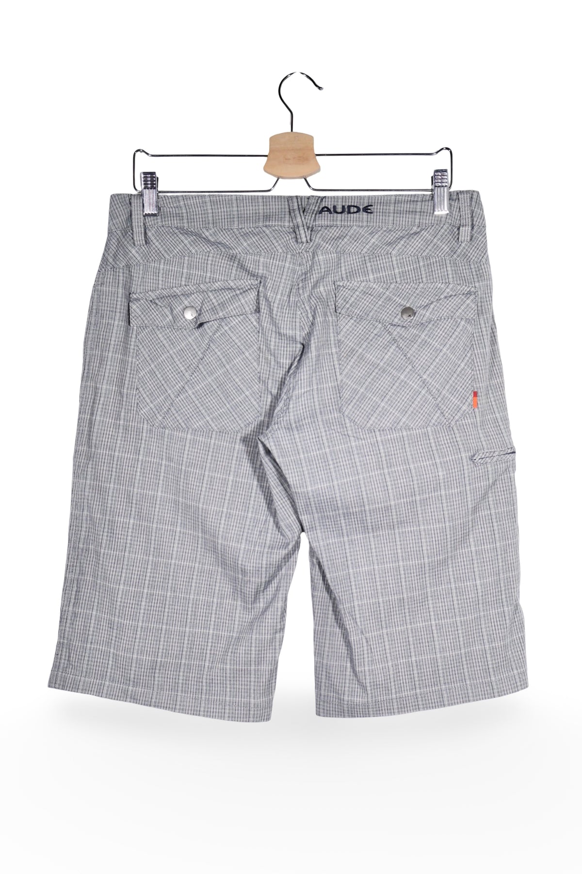 Pantaloni scurți - Vaude gri deschis cu carouri fine, croială funcțională – S – Femei - spate