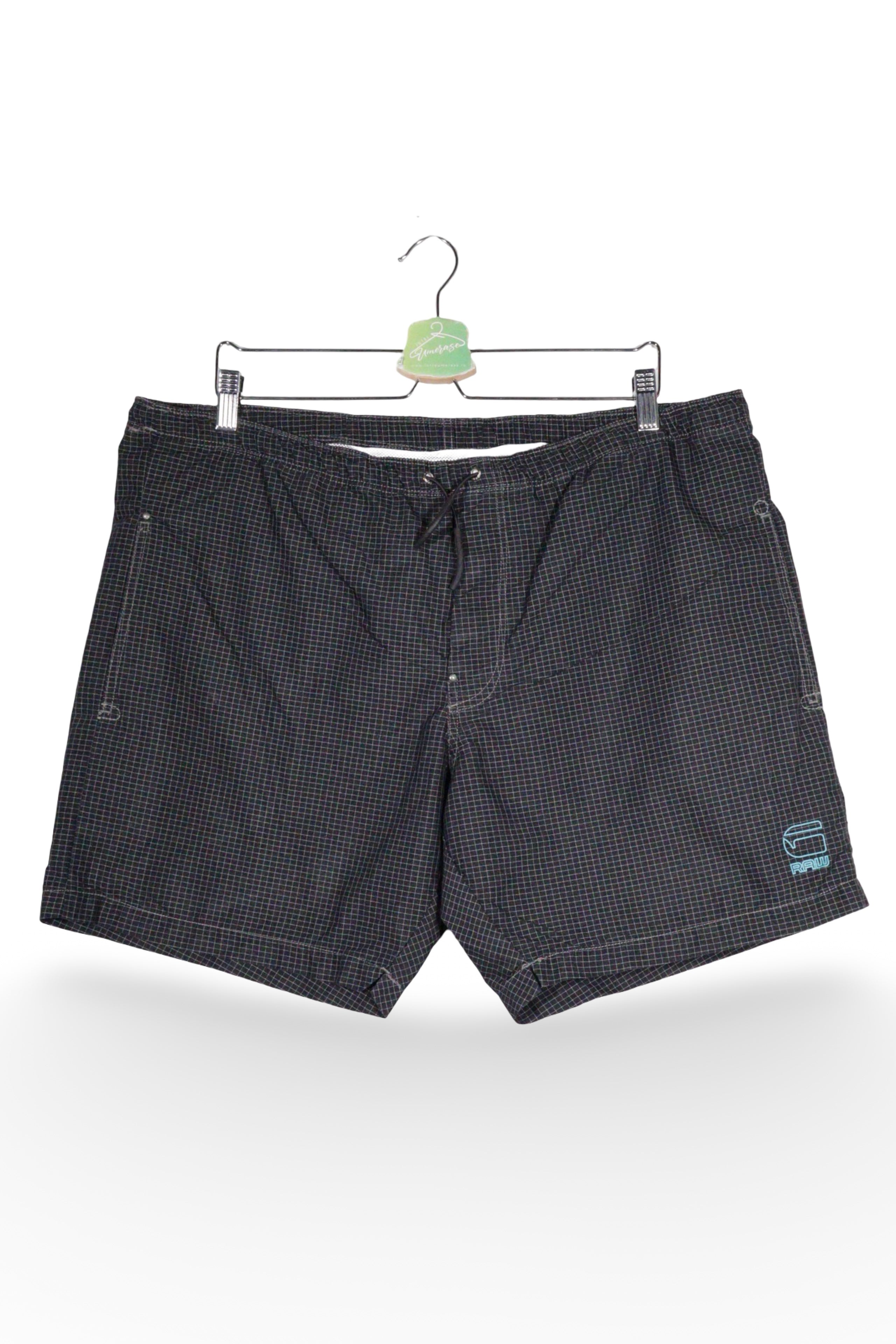 Pantaloni scurți de baie - G-star negri cu imprimeu caroiat discret – XL – Bărbați - fata