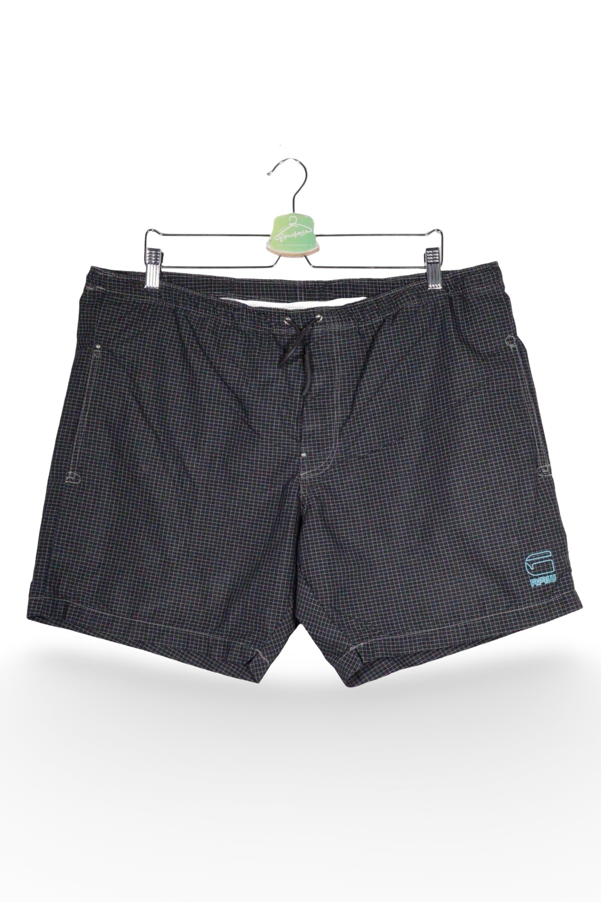 Pantaloni scurți de baie - G-star negri cu imprimeu caroiat discret – XL – Bărbați - fata