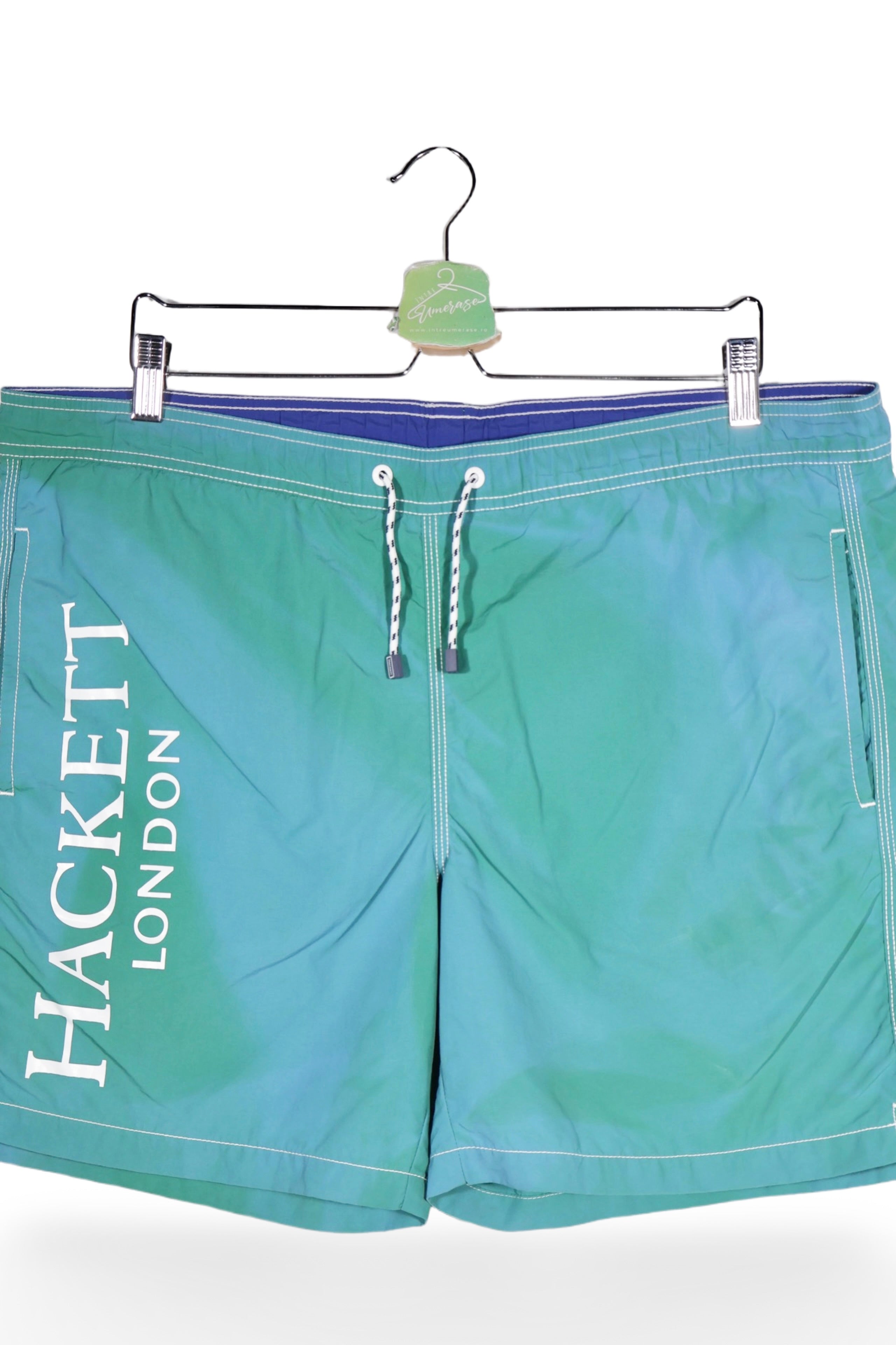 Pantaloni scurți de baie - Premium verzi-turcoaz cu imprimeu lateral si croiala lejera – L – Bărbați - detaliu