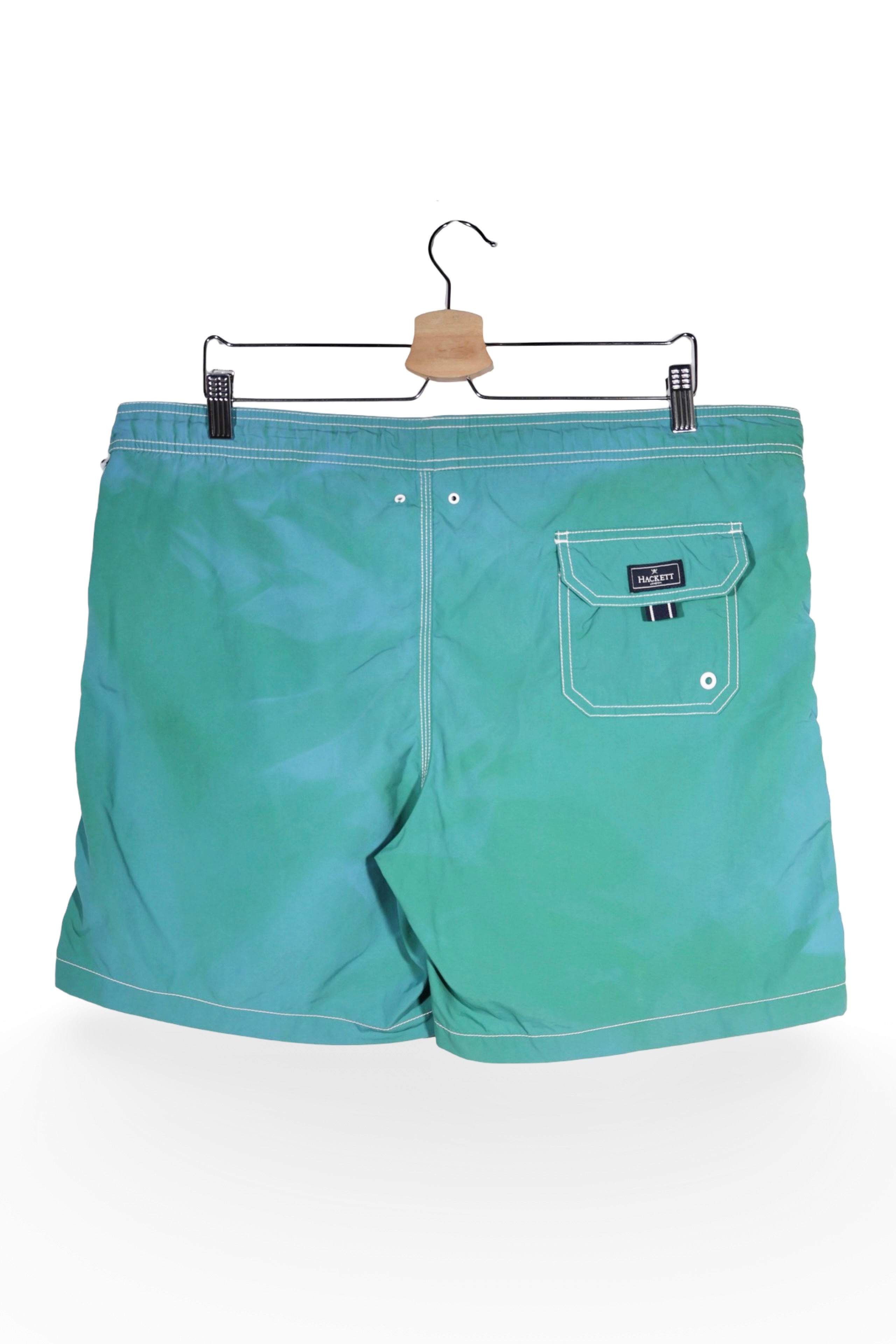 Pantaloni scurți de baie - Premium verzi-turcoaz cu imprimeu lateral si croiala lejera – L – Bărbați - spate