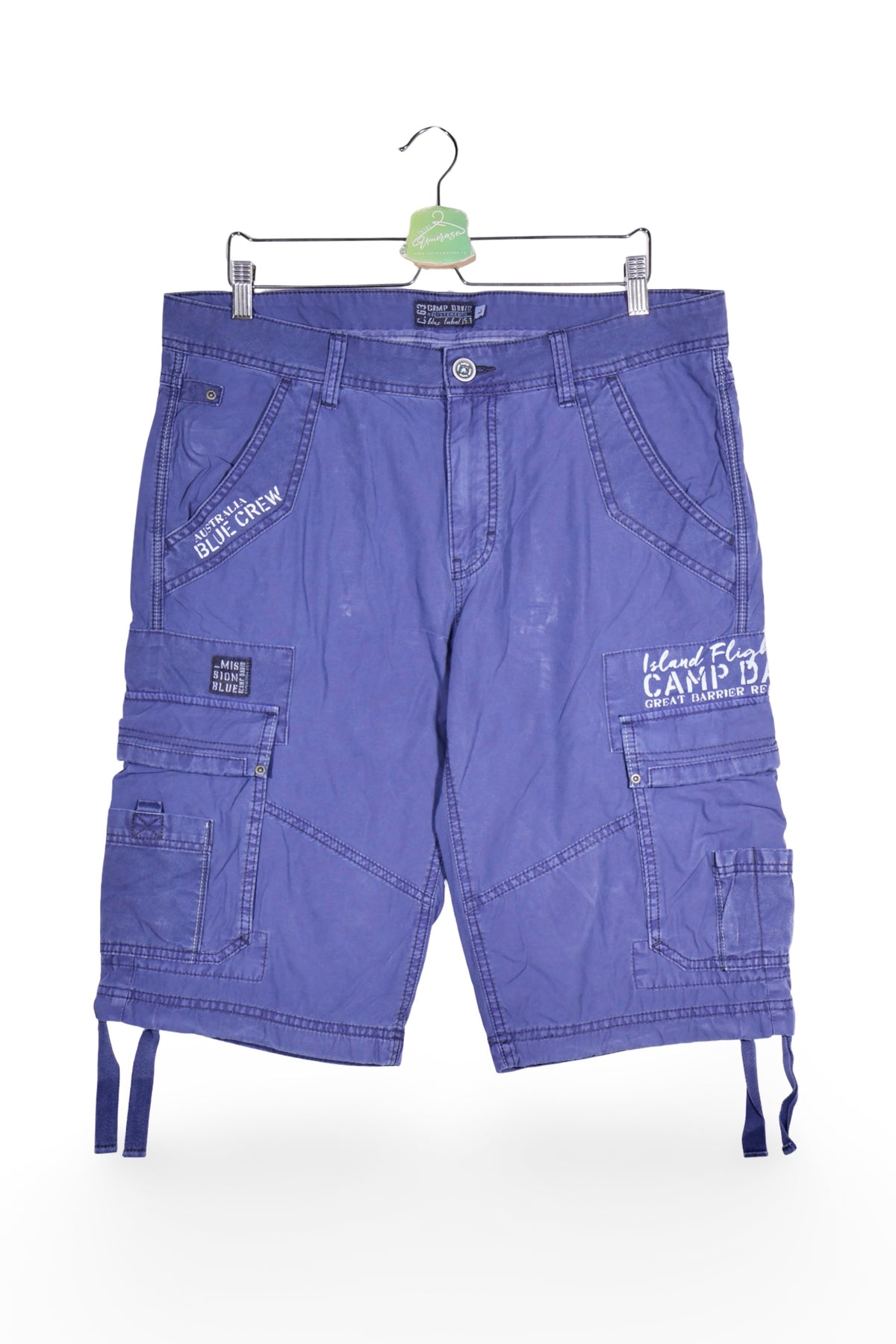 Pantaloni scurți - Camp David albastru-violet din bumbac cu buzunare cargo – L – Bărbați - fata