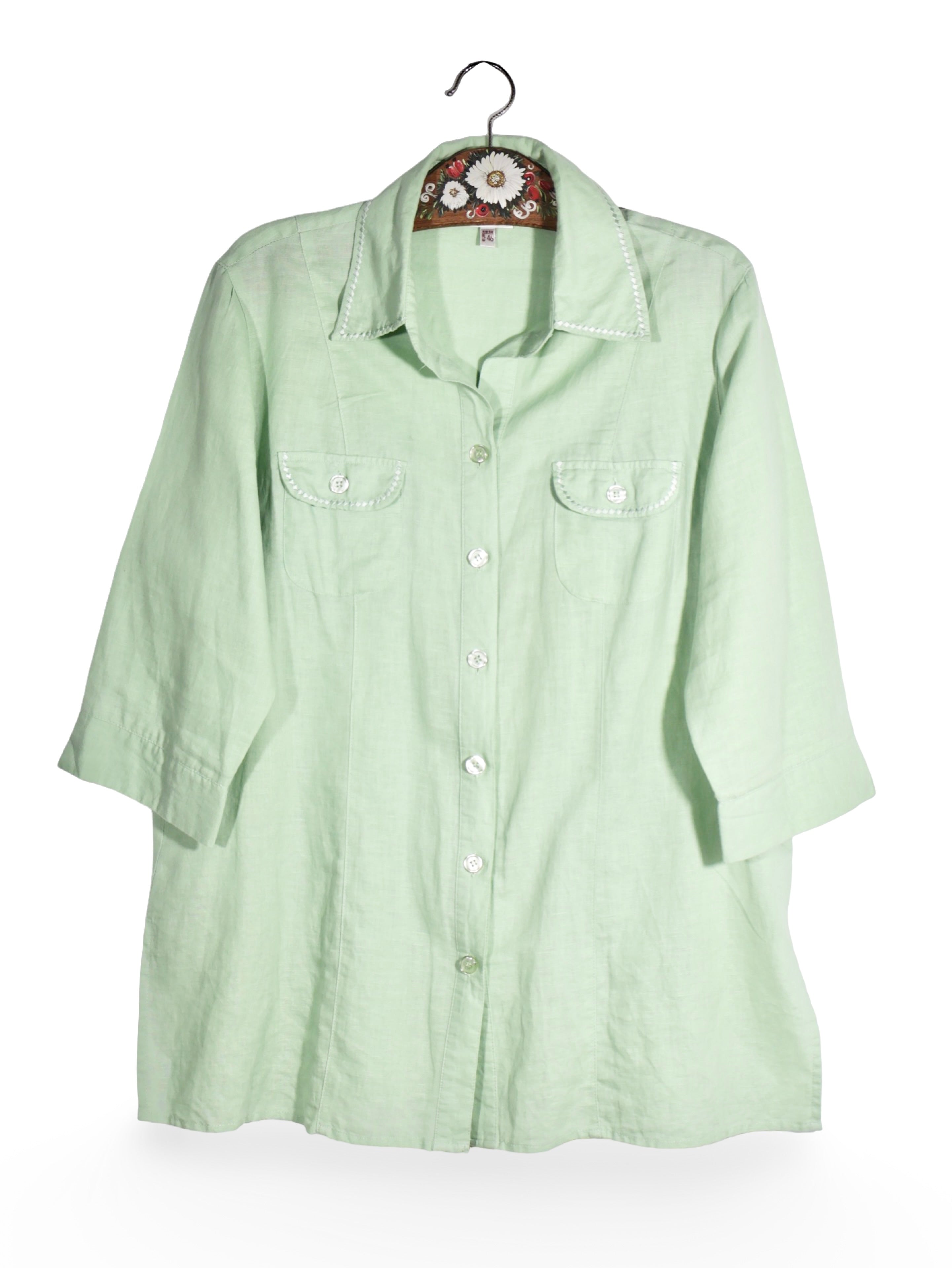 Cămașă Alte branduri verde pastel din in si bumbac – XL – Femei - imagine 1