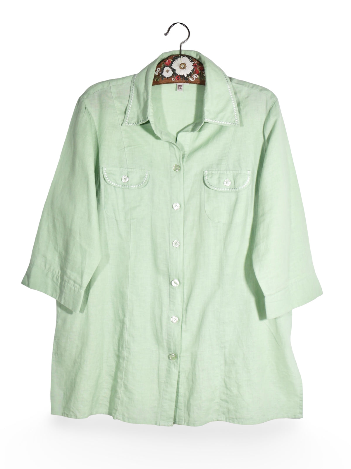 Cămașă Alte branduri verde pastel din in si bumbac – XL – Femei - imagine 1