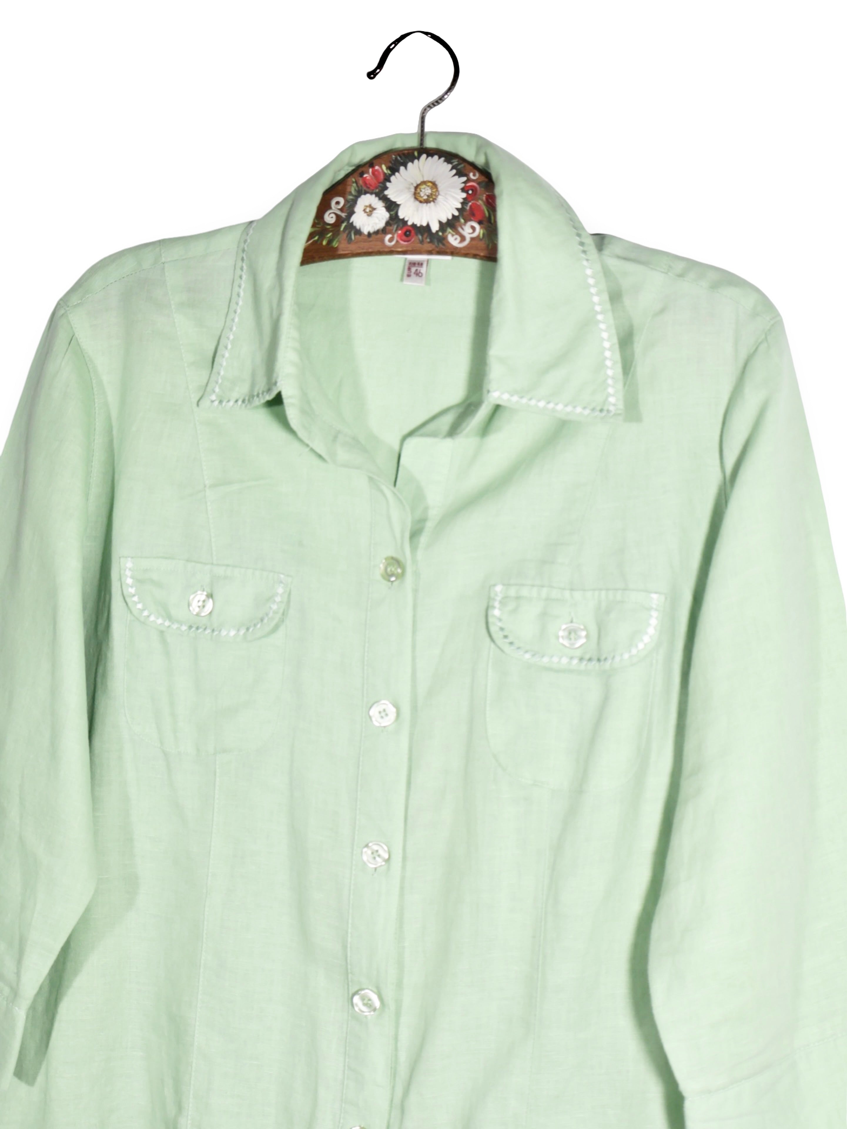 Cămașă Alte branduri verde pastel din in si bumbac – XL – Femei - imagine 2