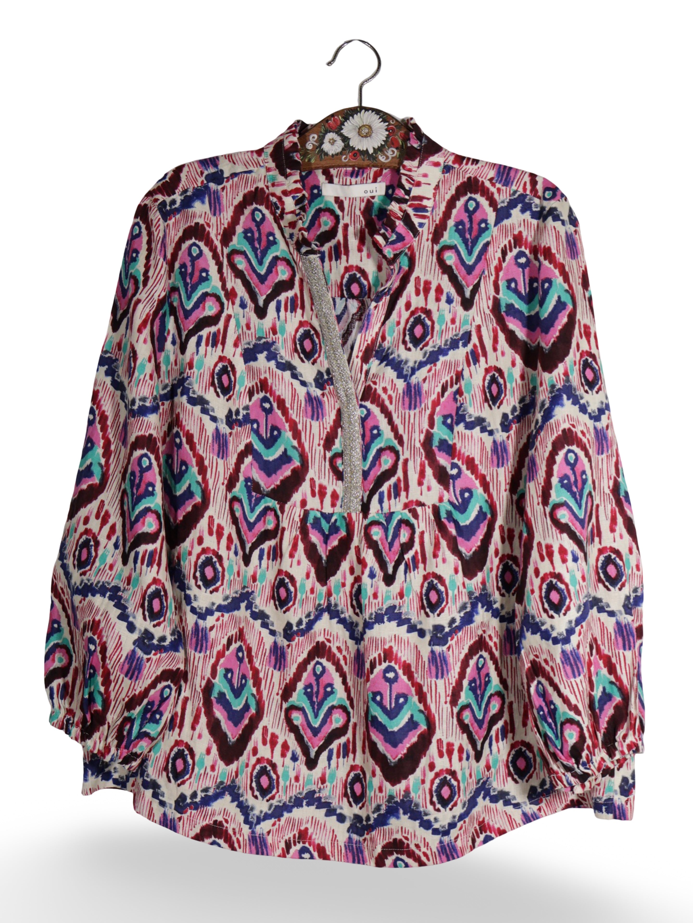 Cămașă Oui din in cu imprimeu multicolor – XL – Femei - imagine 1
