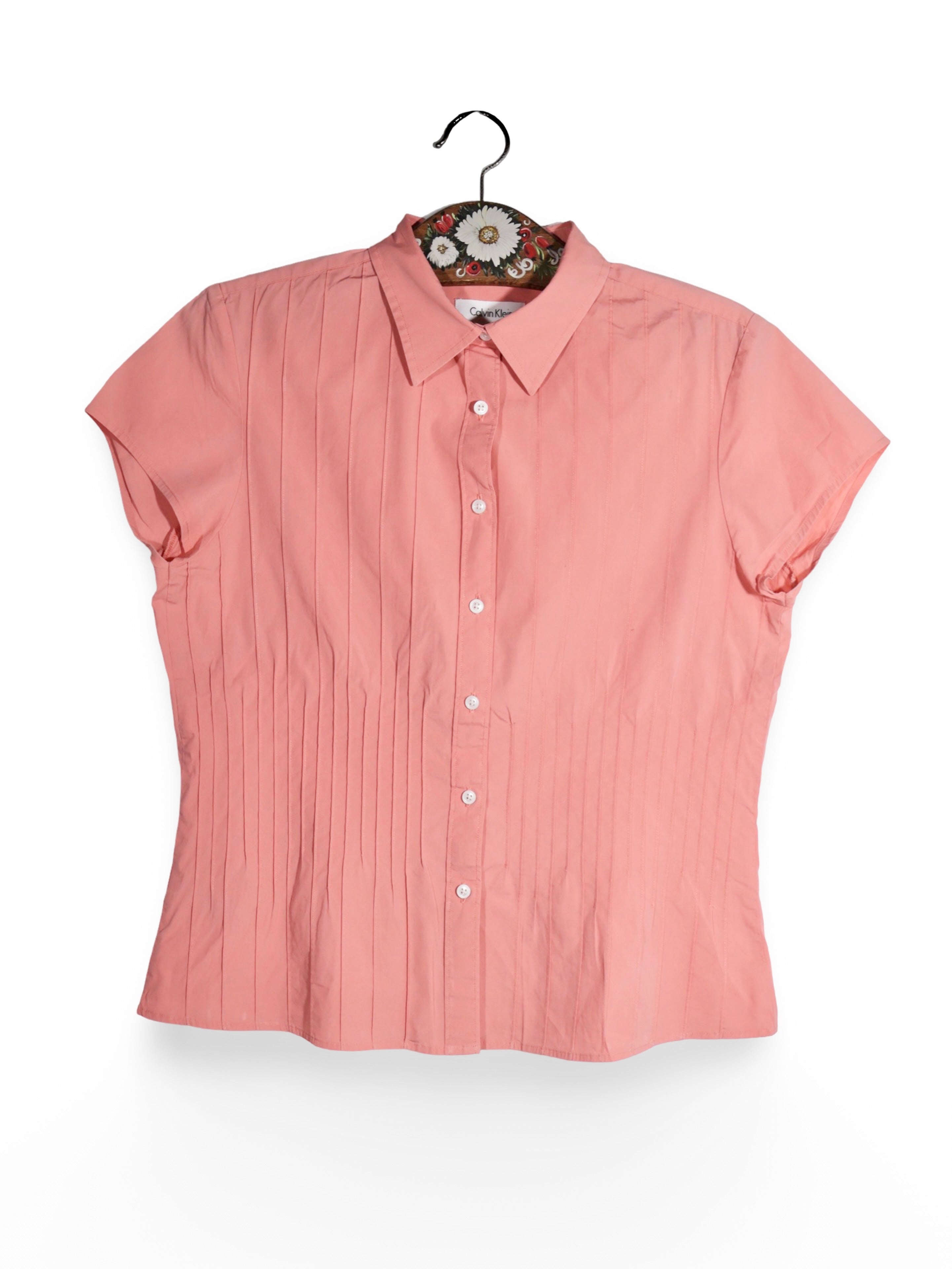 Cămașă Calvin Klein roz somon cu pliuri verticale – M – Femei - imagine 1