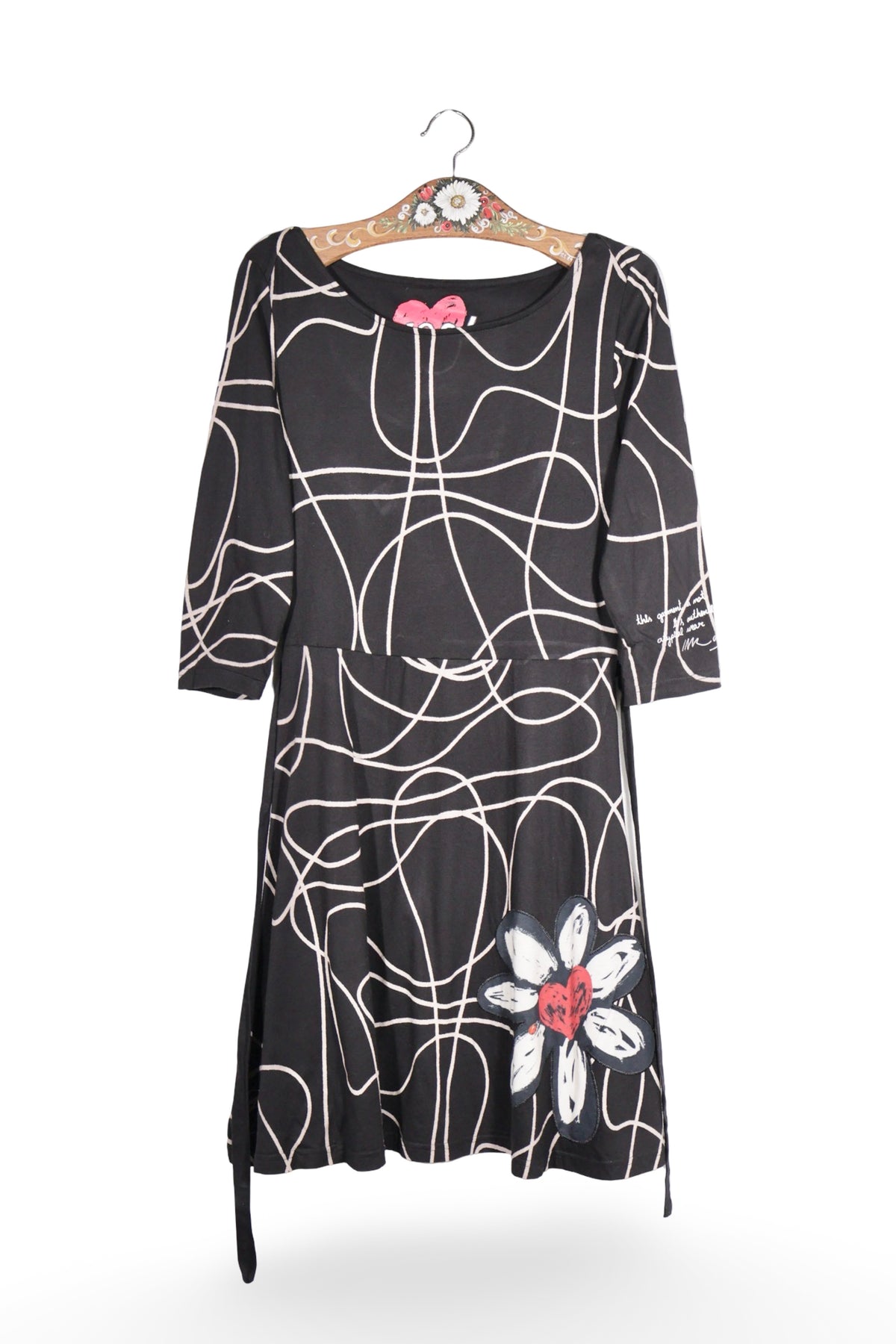 Rochie - Desigual neagra cu imprimeu grafic si accente rosii – L – Femei - fata