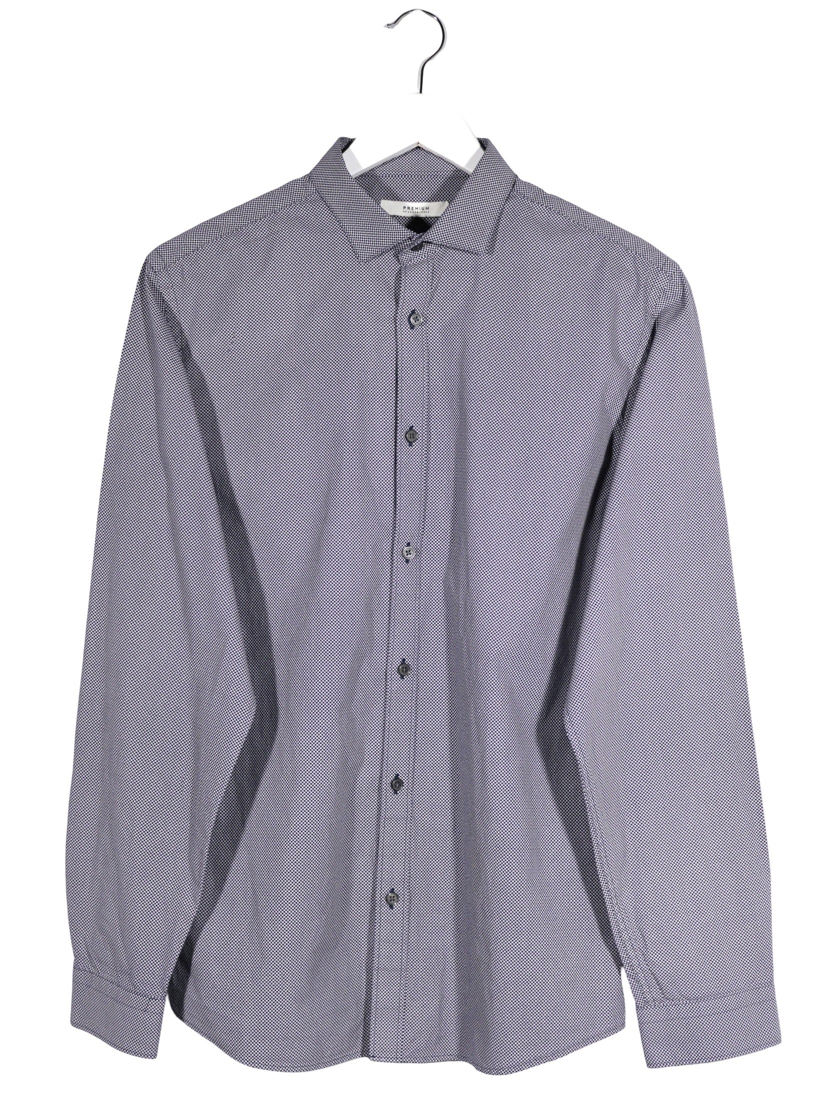 Camasa Premium by Jack & Jones bleumarin cu micro-model alb mărime M vedere din față second-hand premium