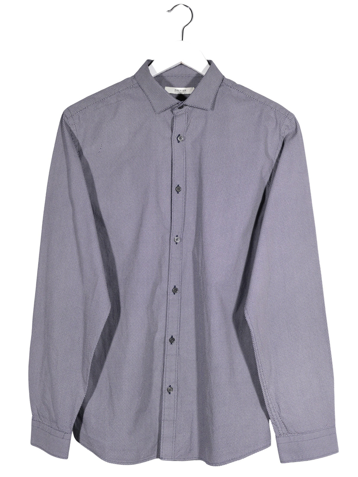 Camasa Premium by Jack & Jones bleumarin cu micro-model alb mărime M vedere din față second-hand premium