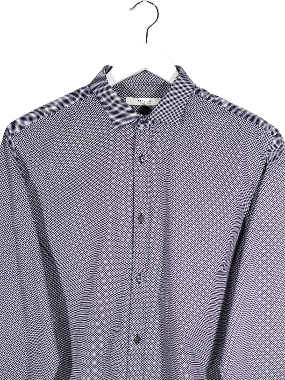 Camasa Premium by Jack & Jones bleumarin cu micro-model alb mărime M detaliu material și croială second-hand premium