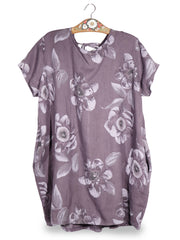 Rochie Vigina Laur mov prună cu imprimeu floral mărime XL vedere din față second-hand premium