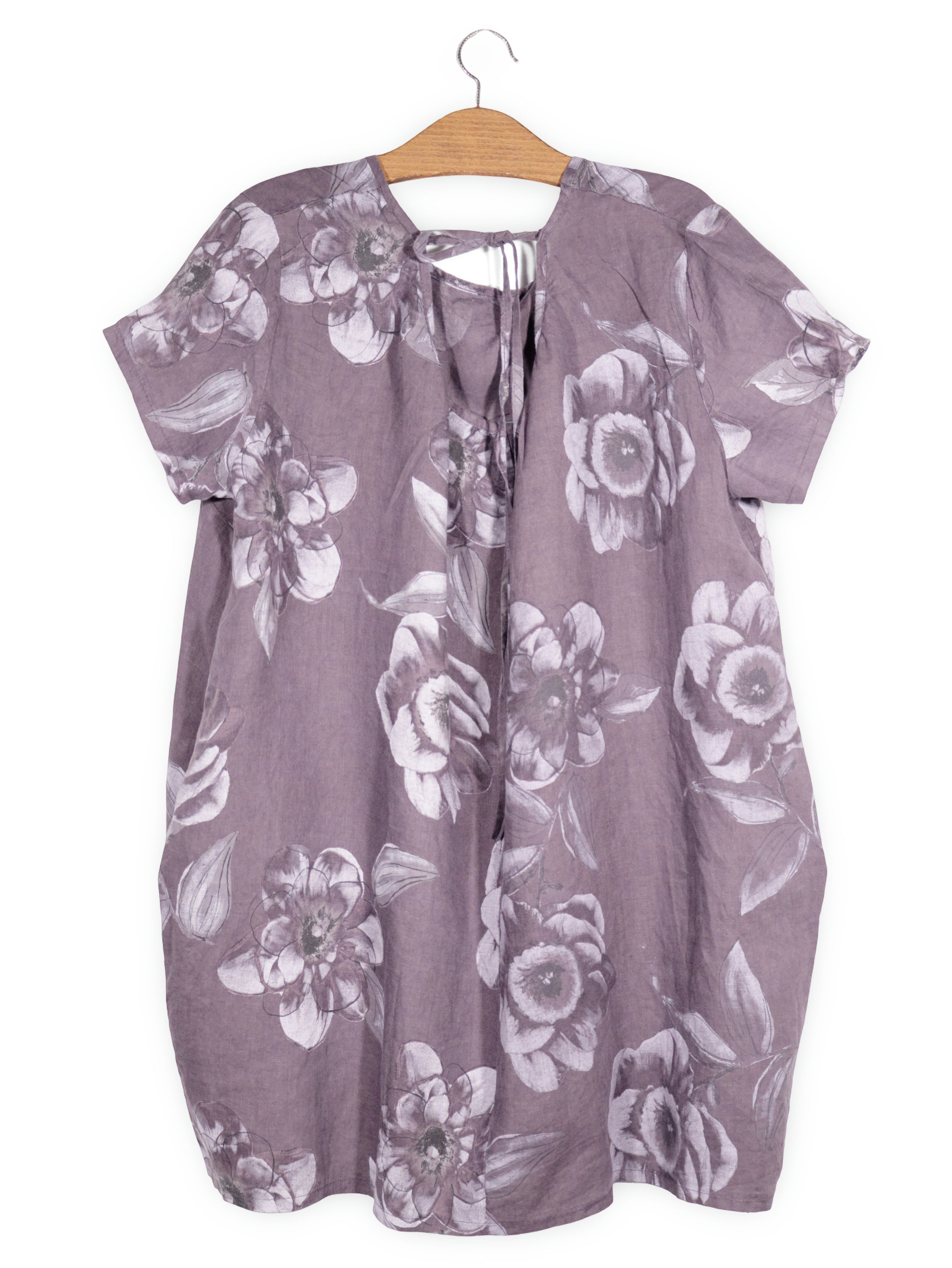 Rochie Vigina Laur mov prună cu imprimeu floral mărime XL vedere din spate second-hand premium