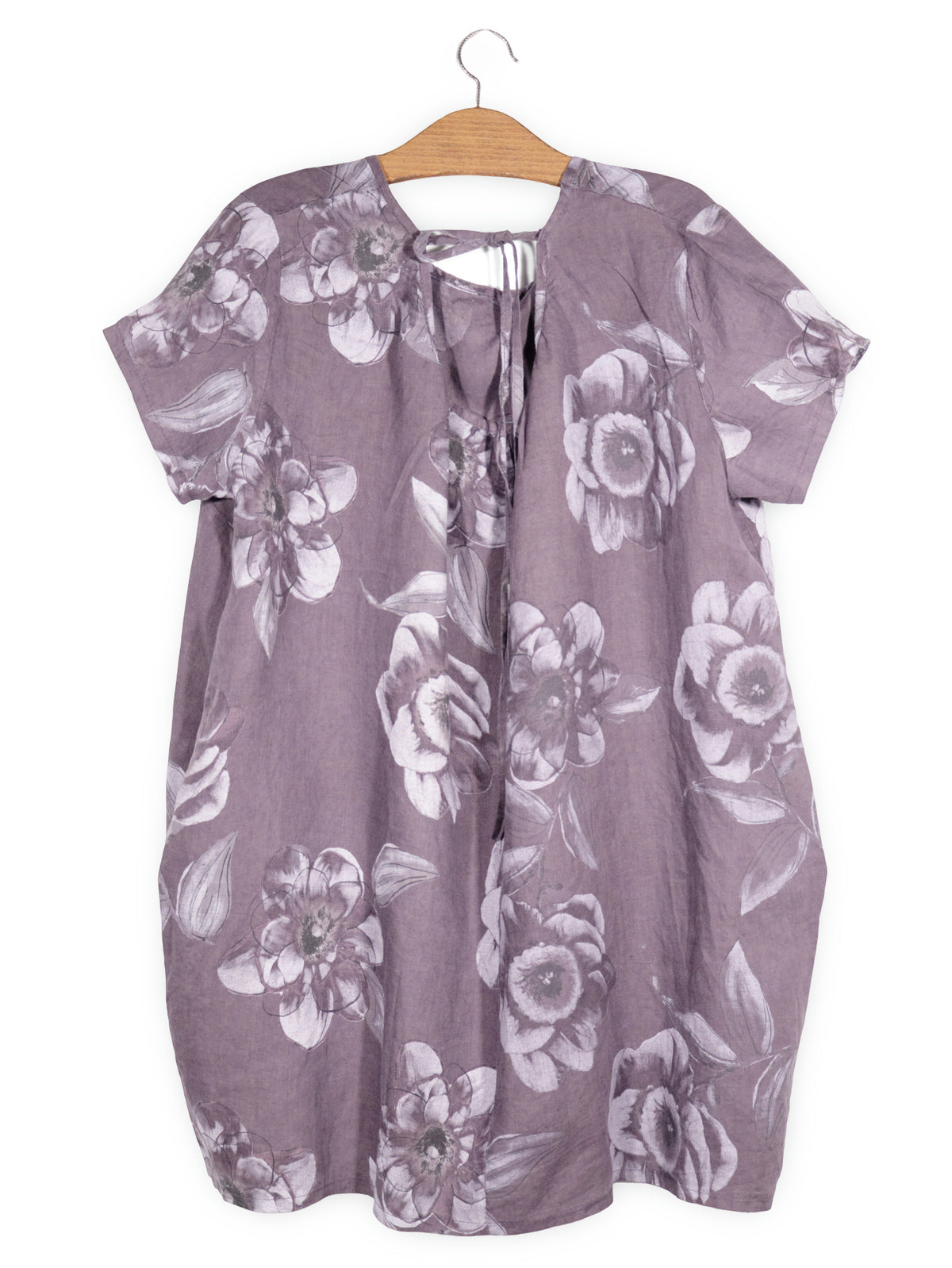 Rochie Vigina Laur mov prună cu imprimeu floral mărime XL vedere din spate second-hand premium