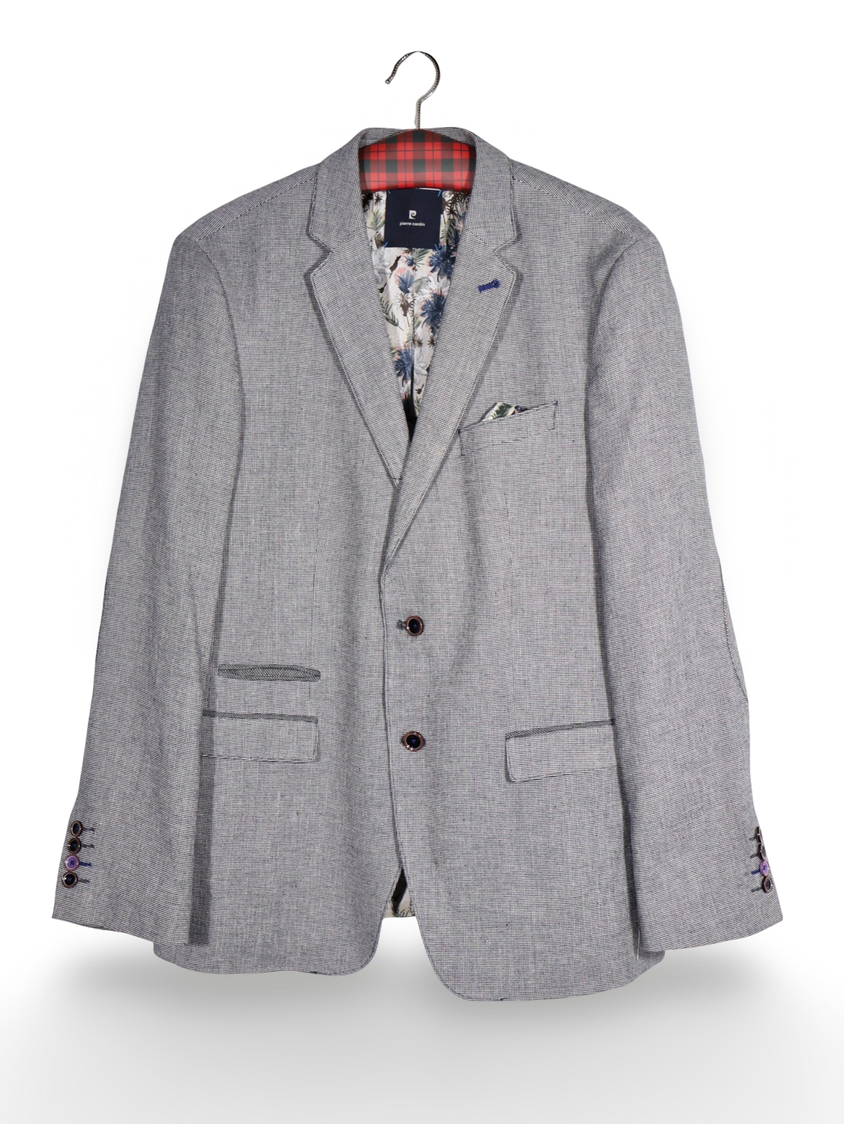 Sacou Pierre Cardin gri cu textură fină și căptușeală florală – L – Bărbați - imagine 1