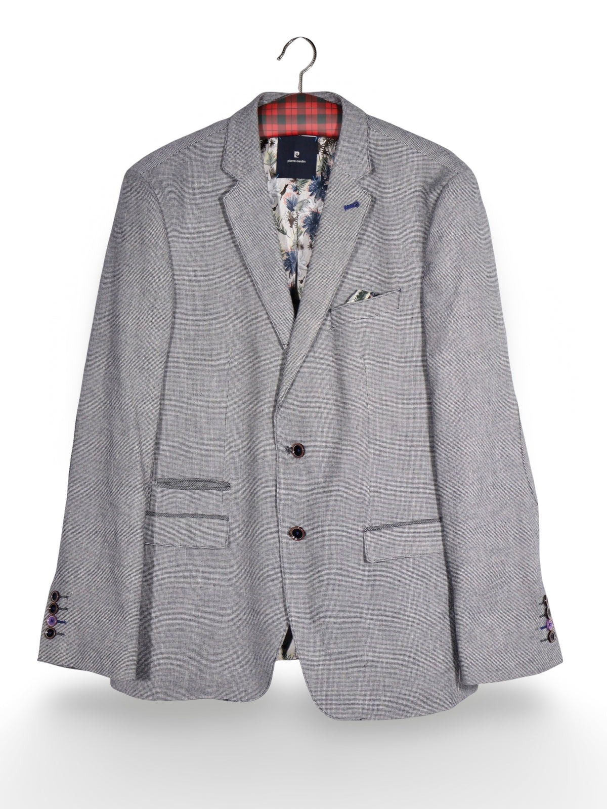 Sacou Pierre Cardin gri cu textură fină și căptușeală florală – L – Bărbați - imagine 1