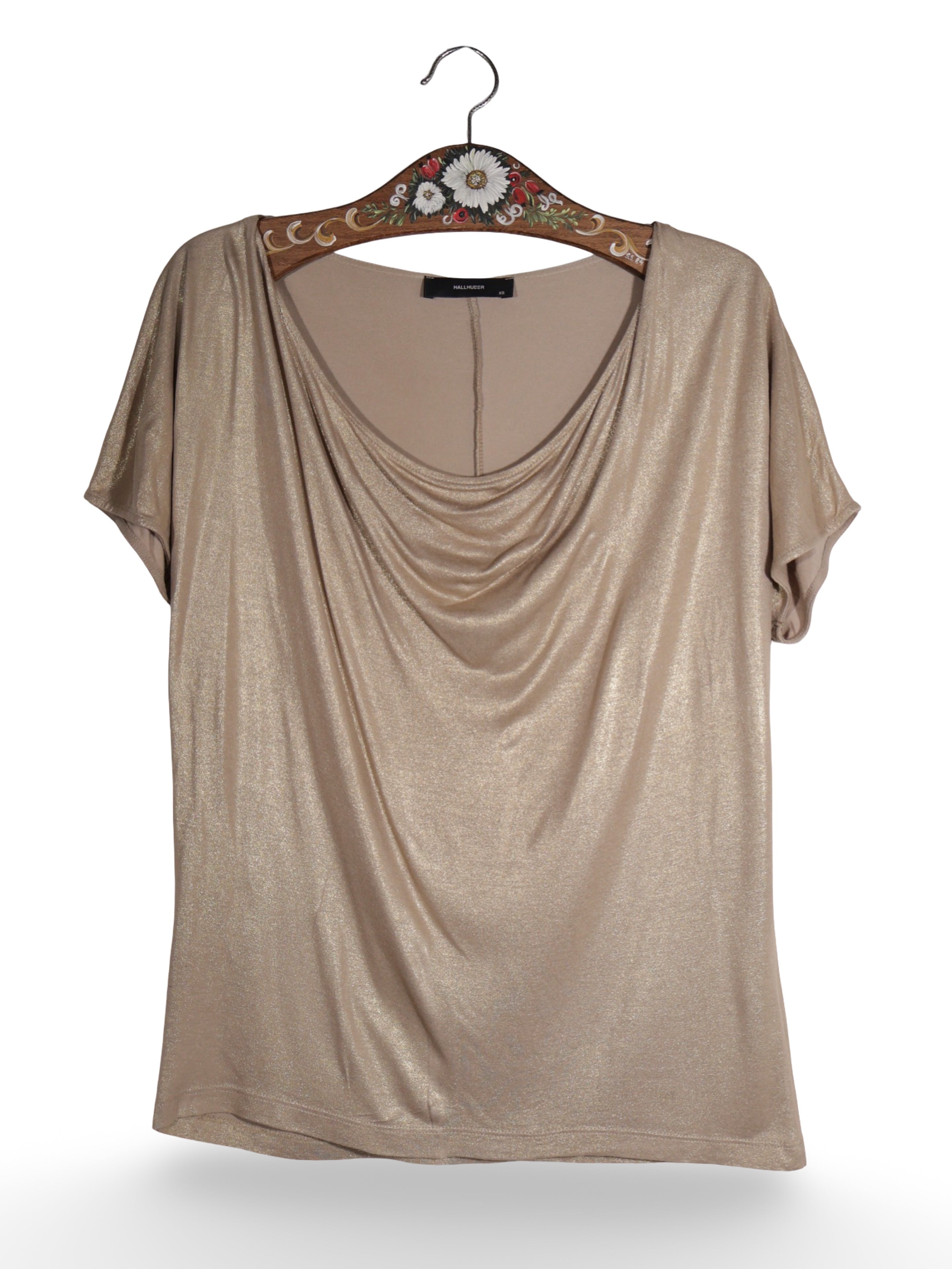 Tricou Premium bej auriu cu efect stralucitor – XS – Femei - imagine 1