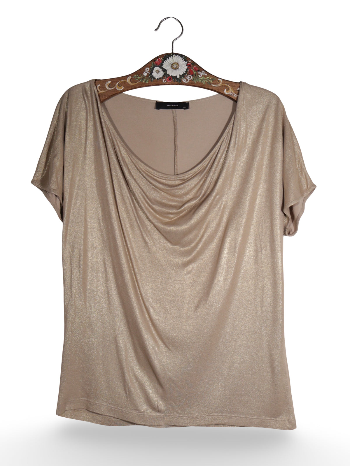 Tricou Premium bej auriu cu efect stralucitor – XS – Femei - imagine 1